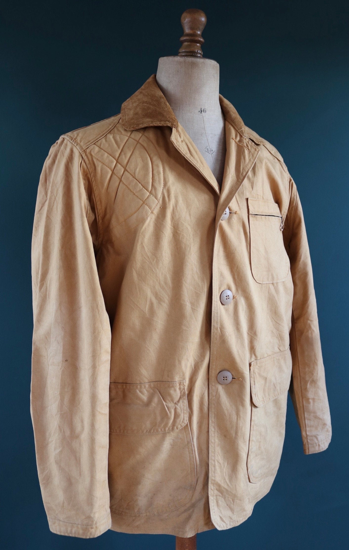 Vintage 1950s 50s JC Higgins tan brown duck cotton canvas jacket hunting shooting American Talon zipper 49” chest workwear chore work