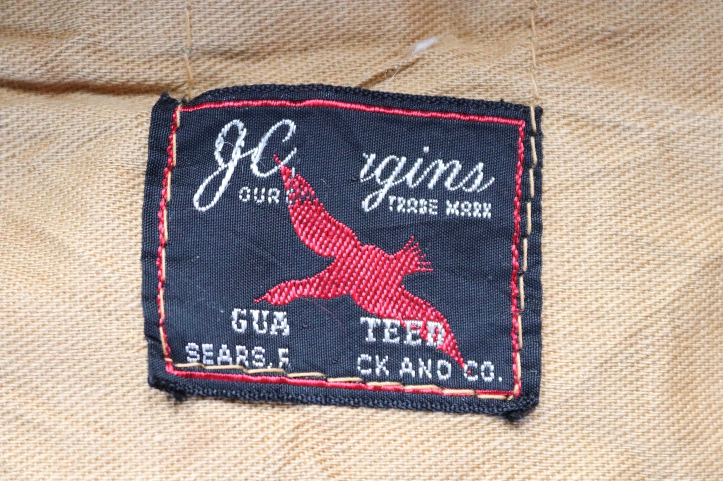 Vintage 1950s 50s JC Higgins tan brown duck cotton canvas jacket hunting shooting American Talon zipper 49” chest workwear chore work