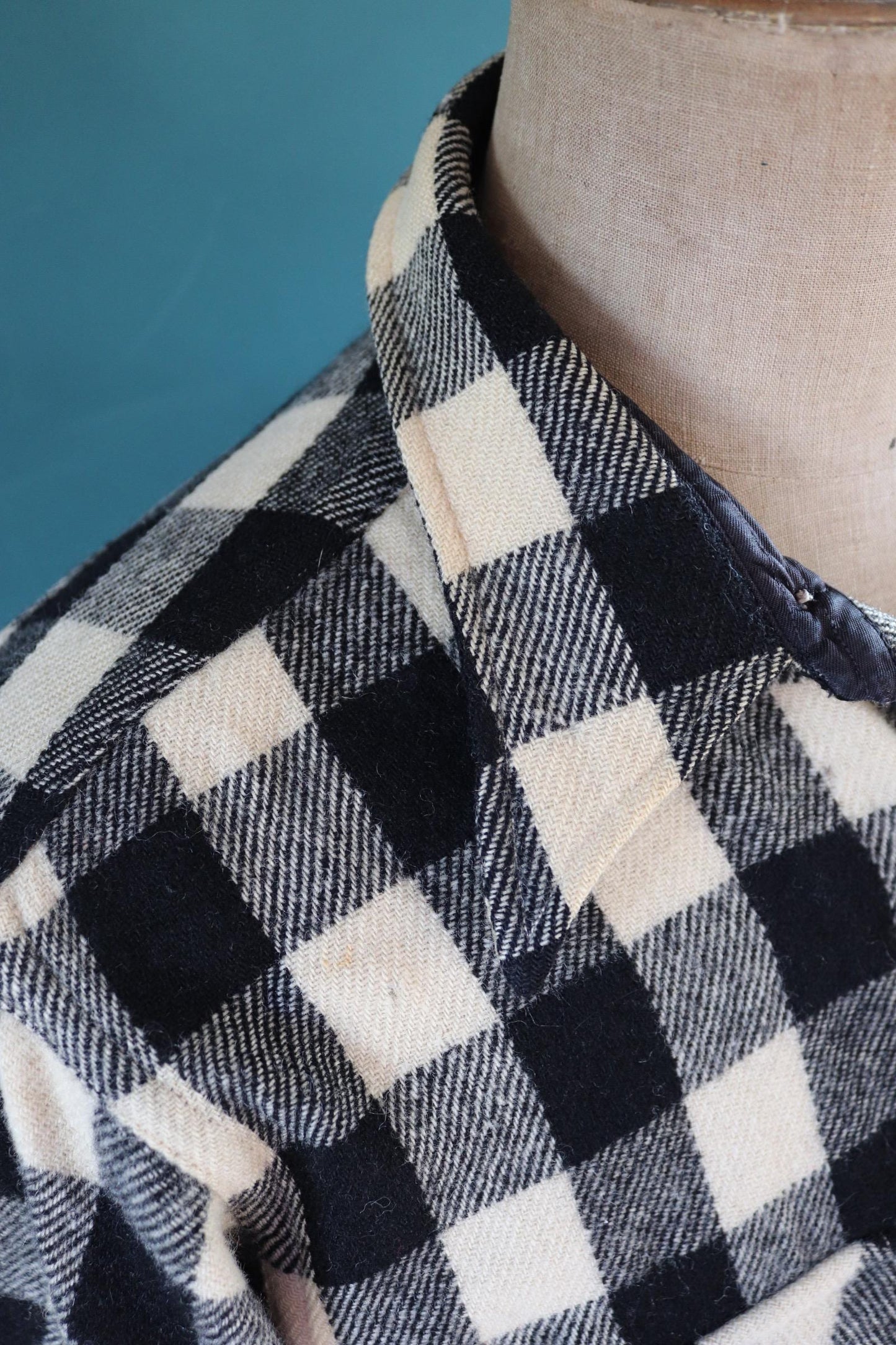 Vintage 1940s 40s 1950s 50s Field Master white black wool buffalo plaid CPO shirt jacket hunting camp 48” chest workwear work camping