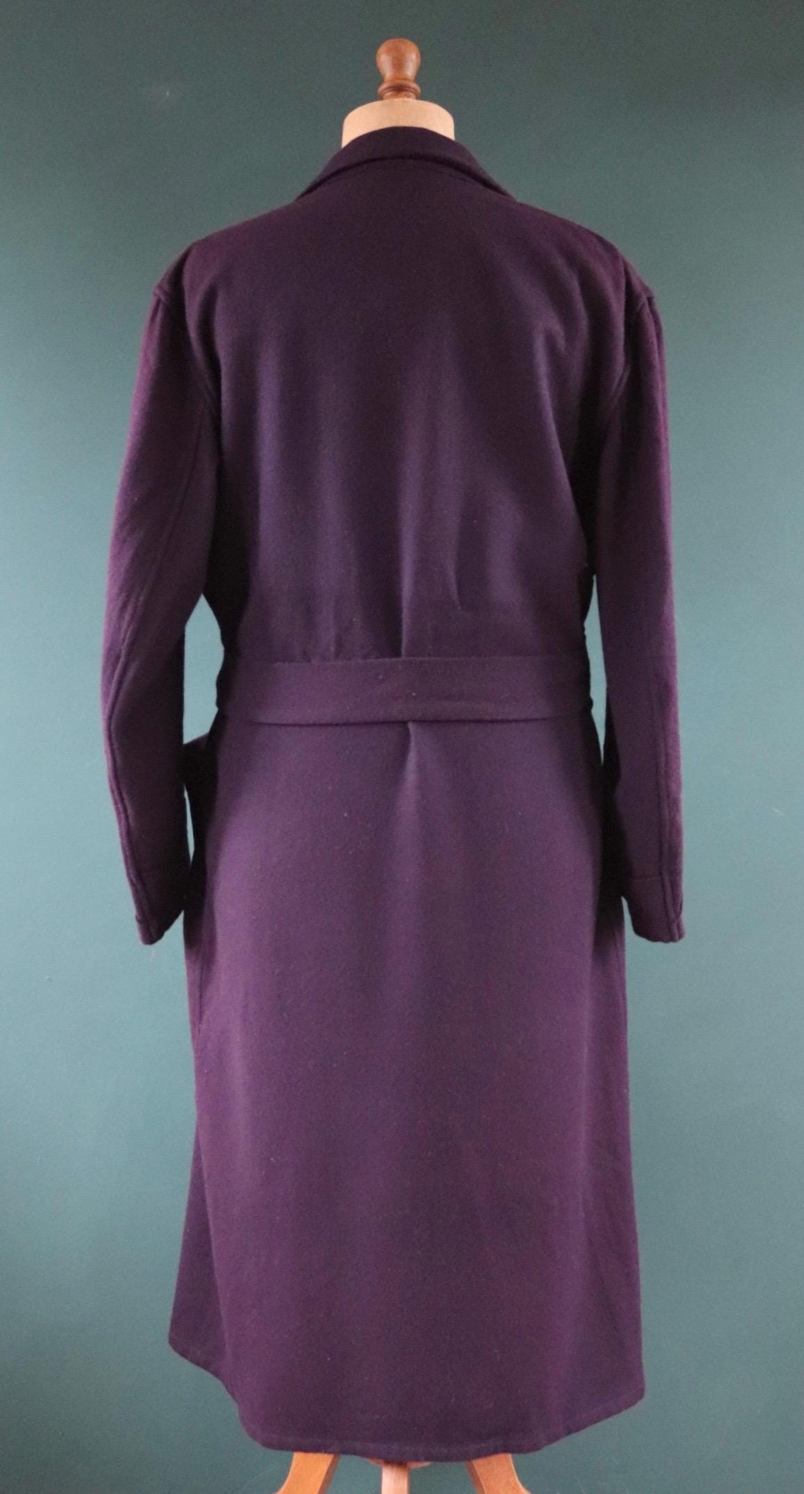 Vintage 1950s 60s USN dressing gown - military robe - US naval academy - navy blue wool - belted smoking jacket - 52” chest