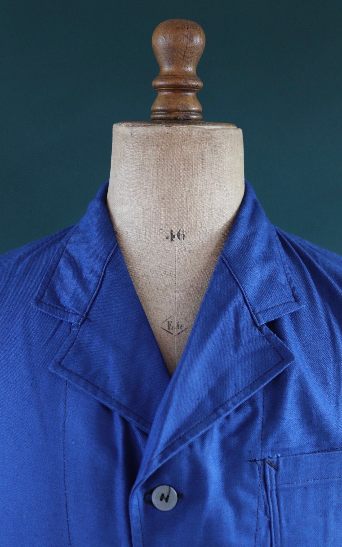 Vintage 1940s 40s WW2 era deadstock Swedish military hospital indigo blue cotton twill workwear work chore jacket 42” chest