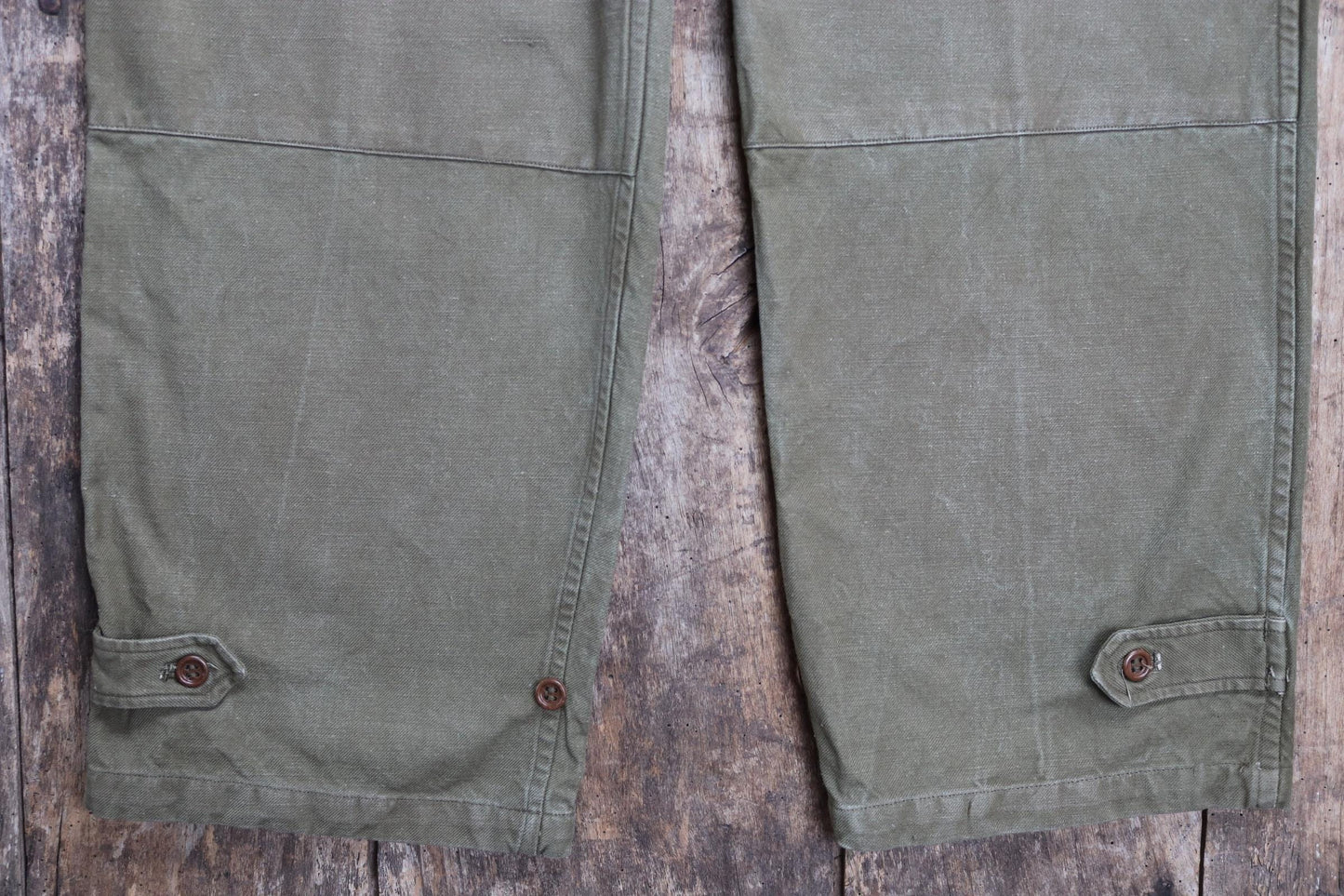 Vintage 1940s 40s 1950s 50s M47 M-47 French khaki green cotton overalls cargo trousers pants army military 35” x 30” workwear work chore
