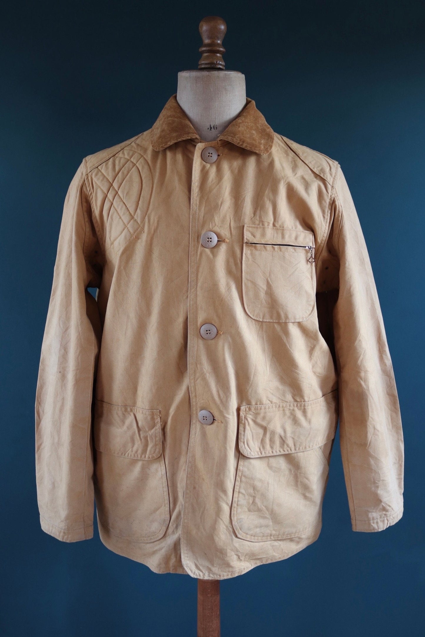 Vintage 1950s 50s JC Higgins tan brown duck cotton canvas jacket hunting shooting American Talon zipper 49” chest workwear chore work
