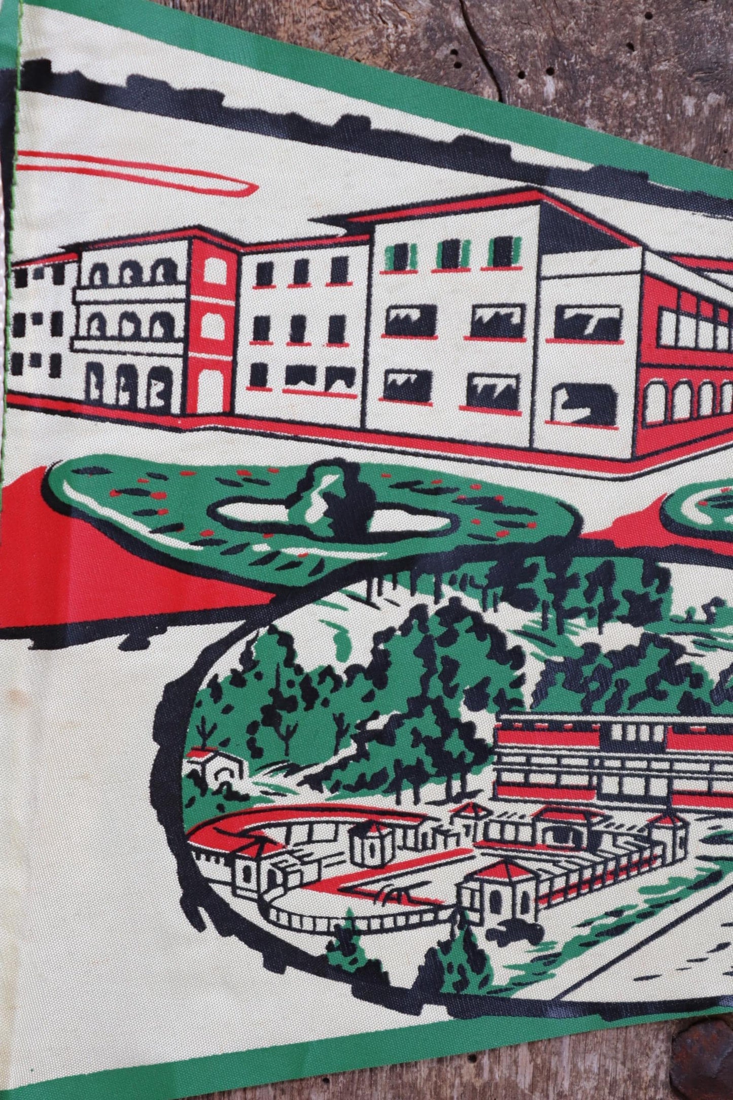 Vintage 1950s home decor Brazilian Santos satin mid century tourist souvenir pennant screen printed print