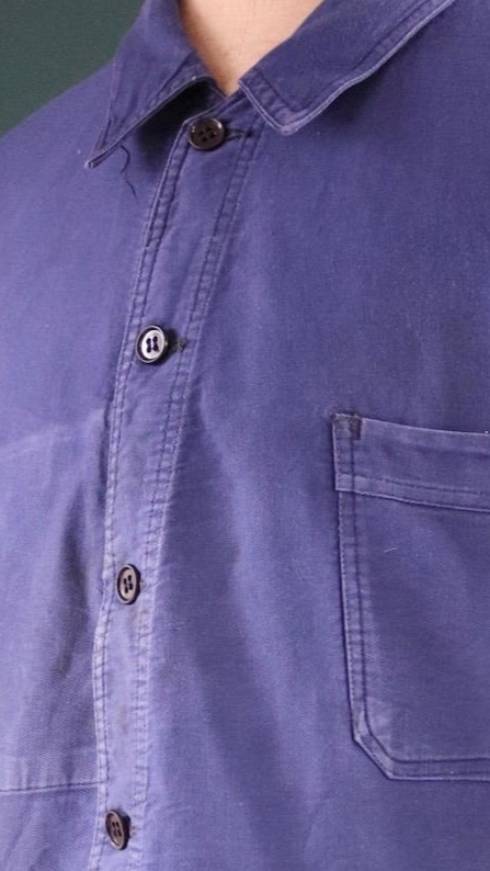 Vintage 1950s 50s French blue work jacket workwear chore 50” chest bleu de travail cotton twill