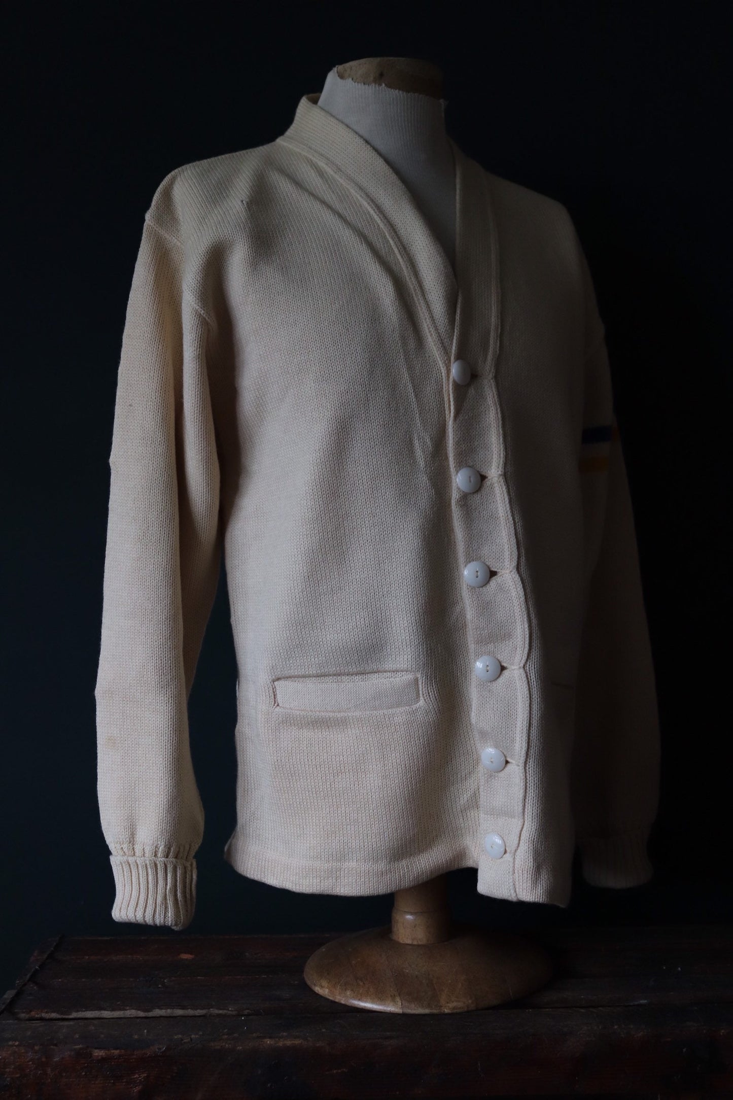 Vintage 1960s wool varsity sweater - American Ivy League - cream knitted cardigan - 44” chest