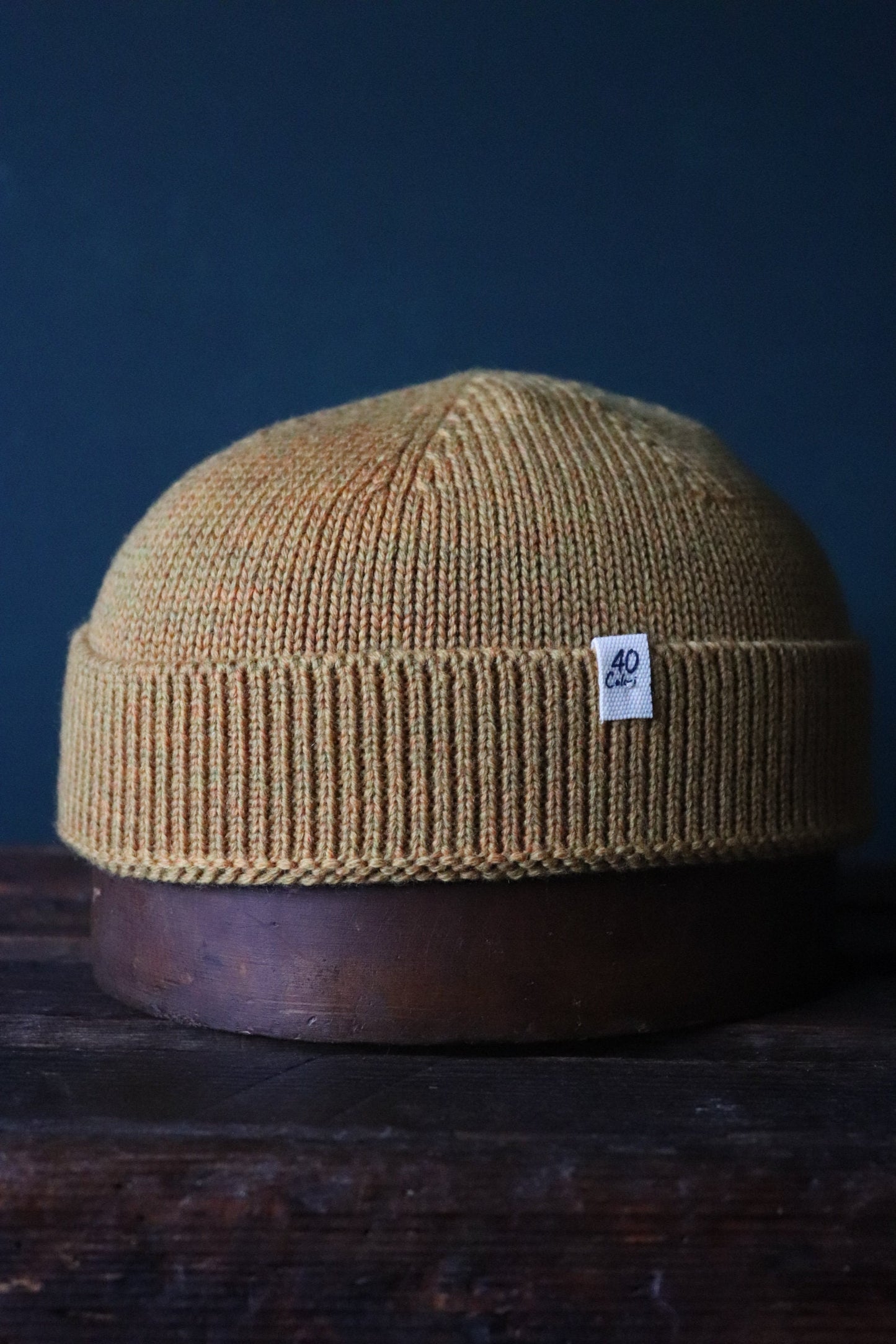 40 Colori 100% merino wool fisherman’s beanie hat watch cap ochre yellow made in Italy