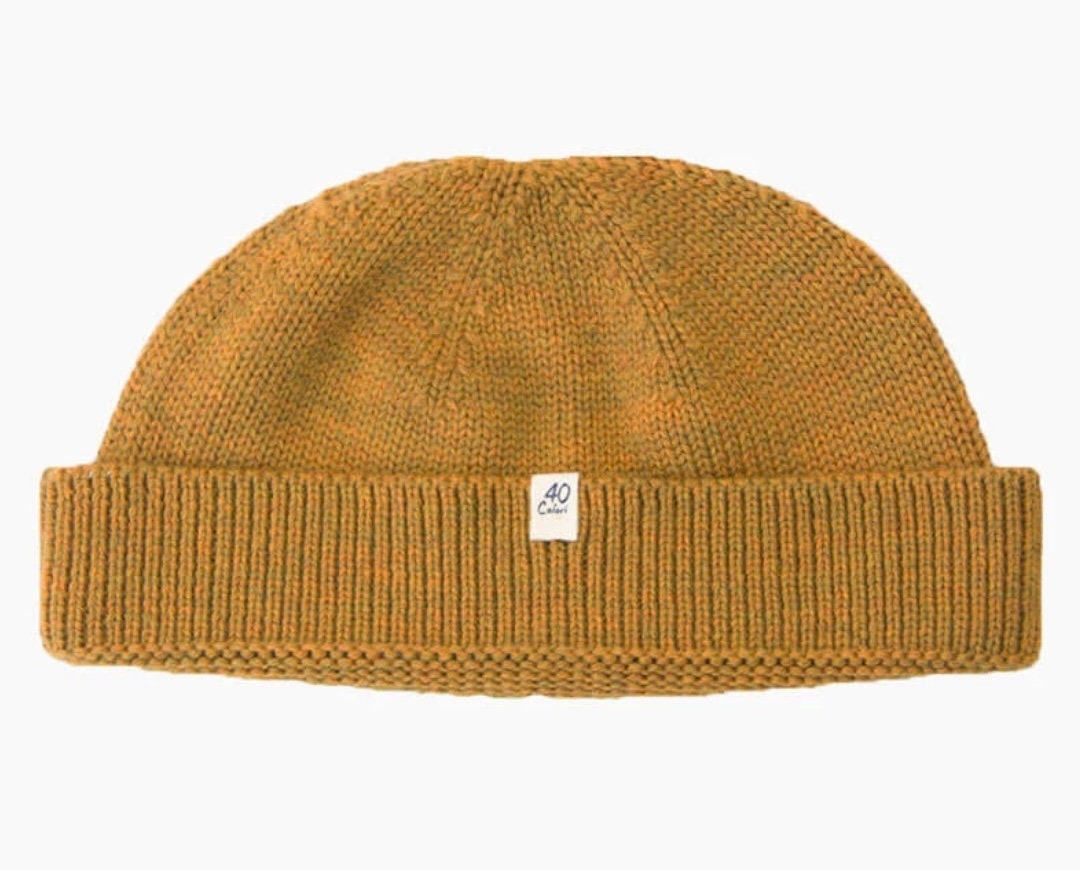 40 Colori 100% merino wool fisherman’s beanie hat watch cap ochre yellow made in Italy