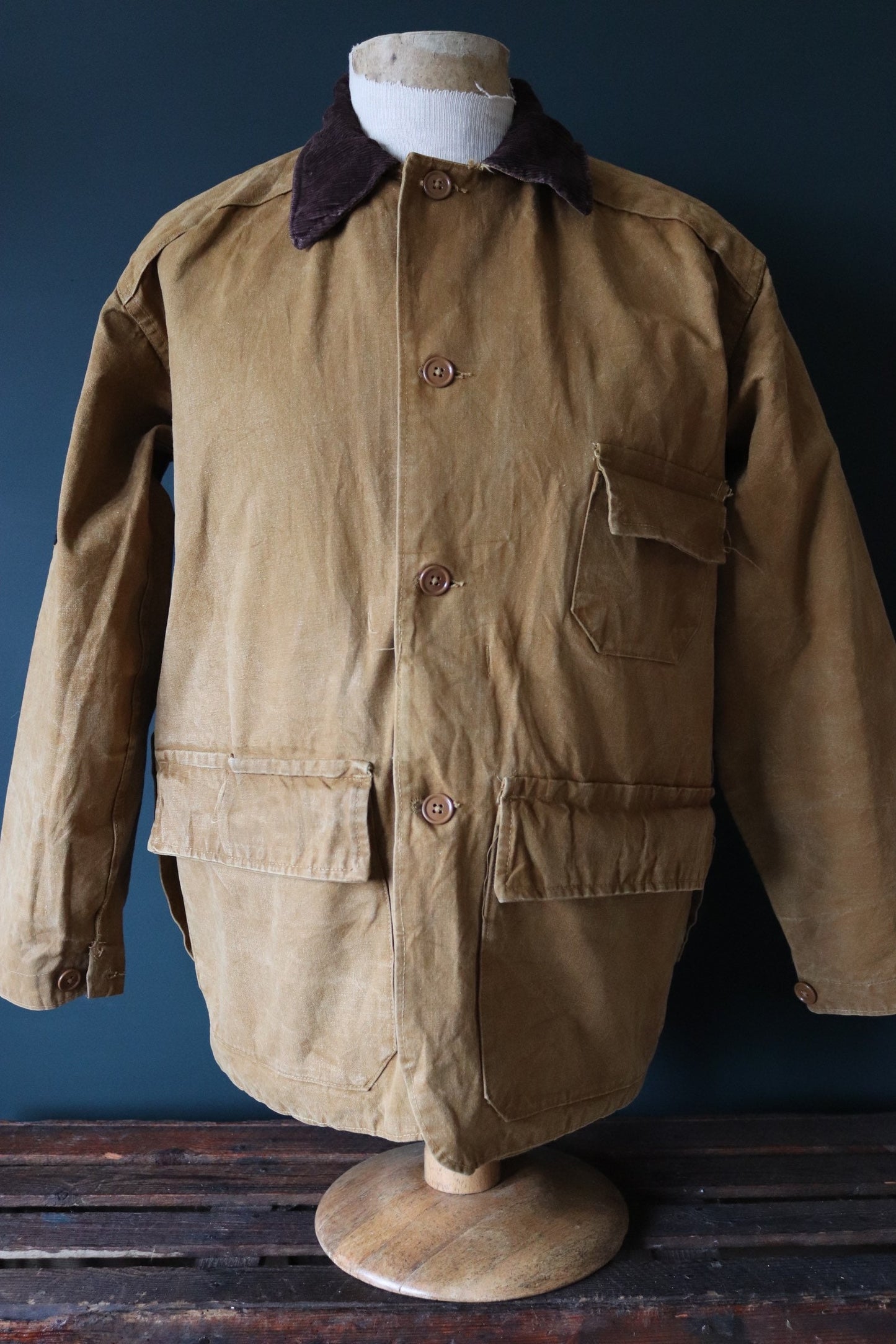 Vintage 1950s 50s Bullseye Bill tan brown duck cotton canvas jacket hunting shooting American Talon zipper 49” chest workwear chore work