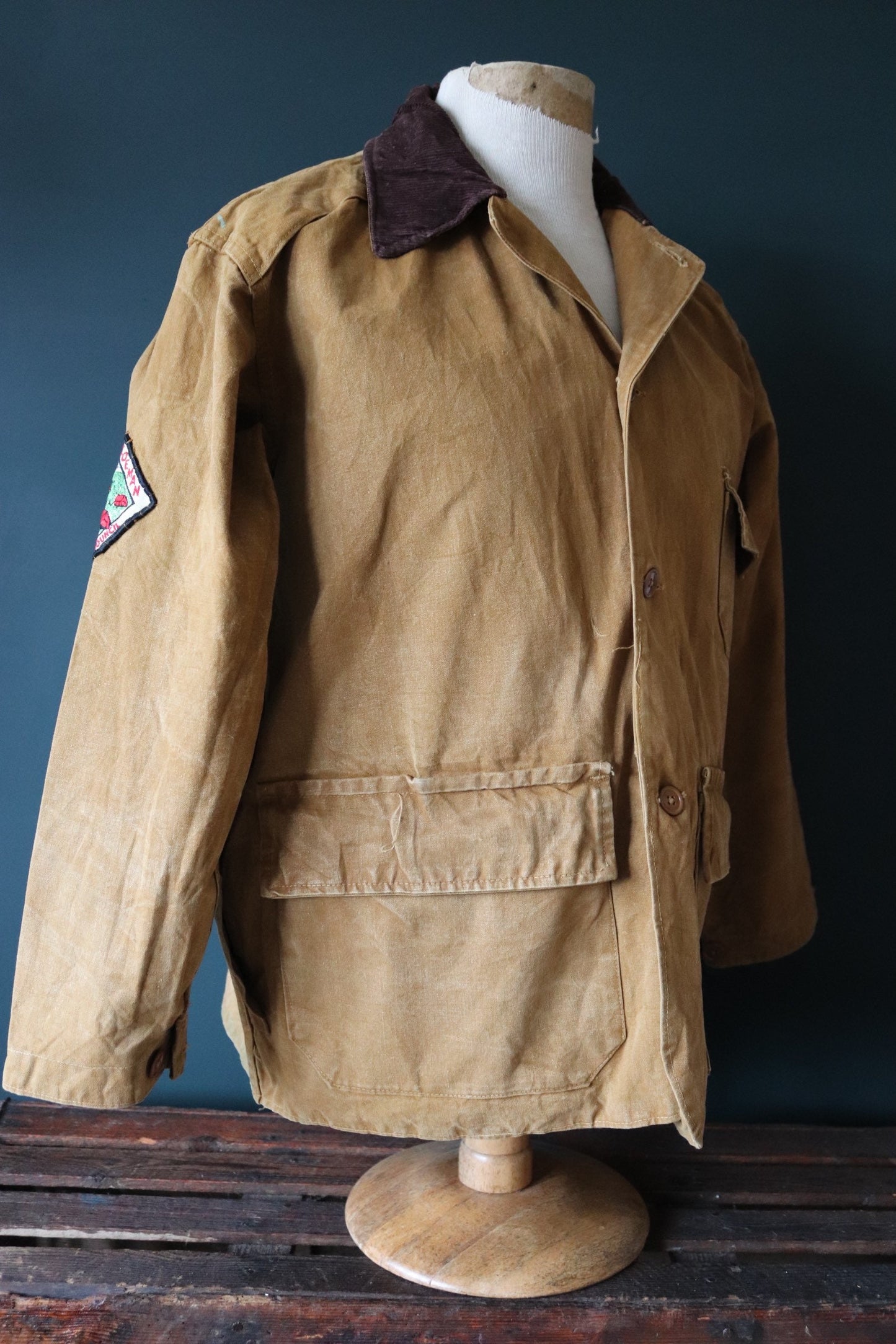 Vintage 1950s 50s Bullseye Bill tan brown duck cotton canvas jacket hunting shooting American Talon zipper 49” chest workwear chore work