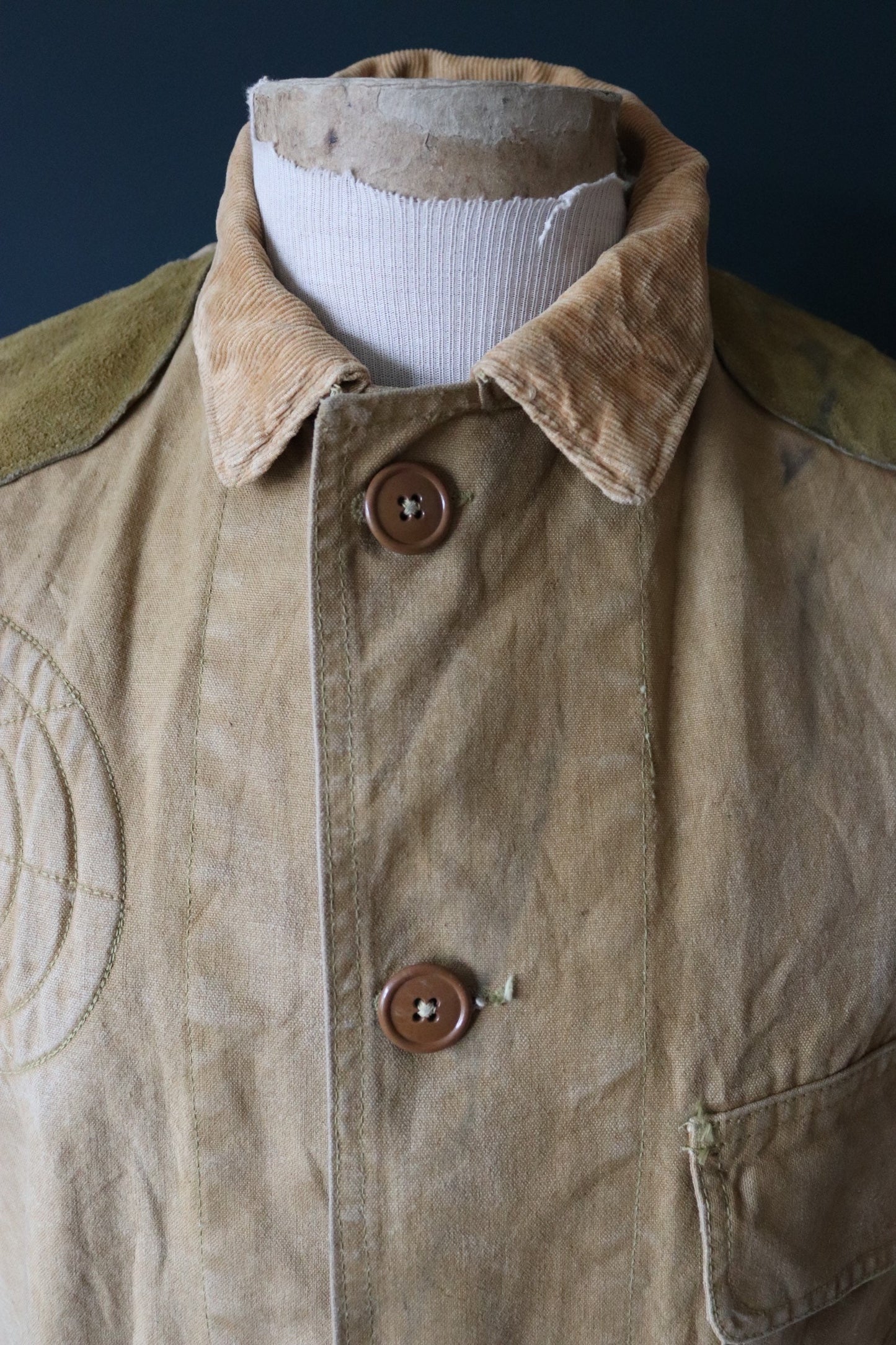 Vintage 1940s 40s tan brown duck cotton canvas jacket hunting shooting American Talon zipper 48” chest workwear chore work