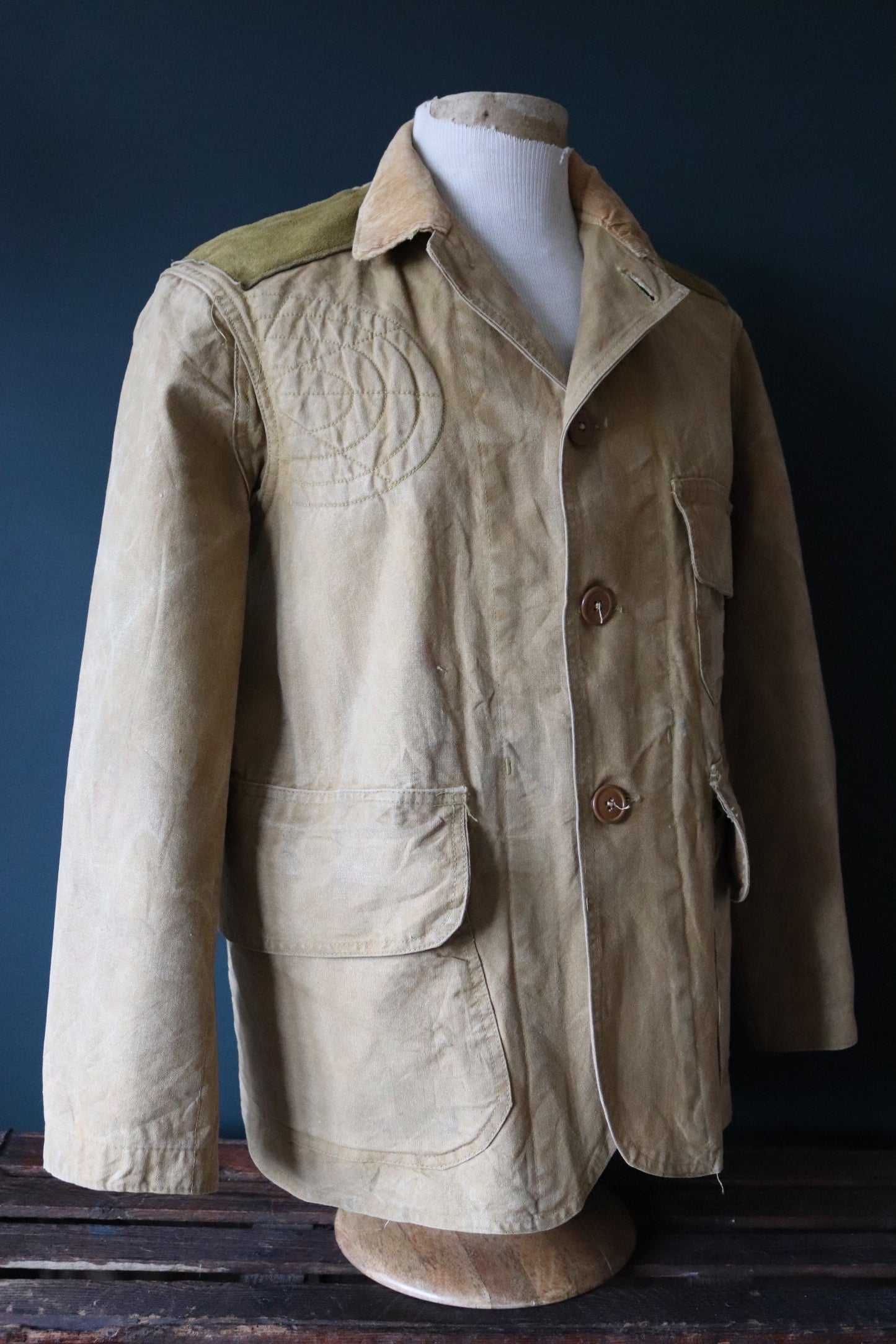 Vintage 1940s 40s tan brown duck cotton canvas jacket hunting shooting American Talon zipper 48” chest workwear chore work