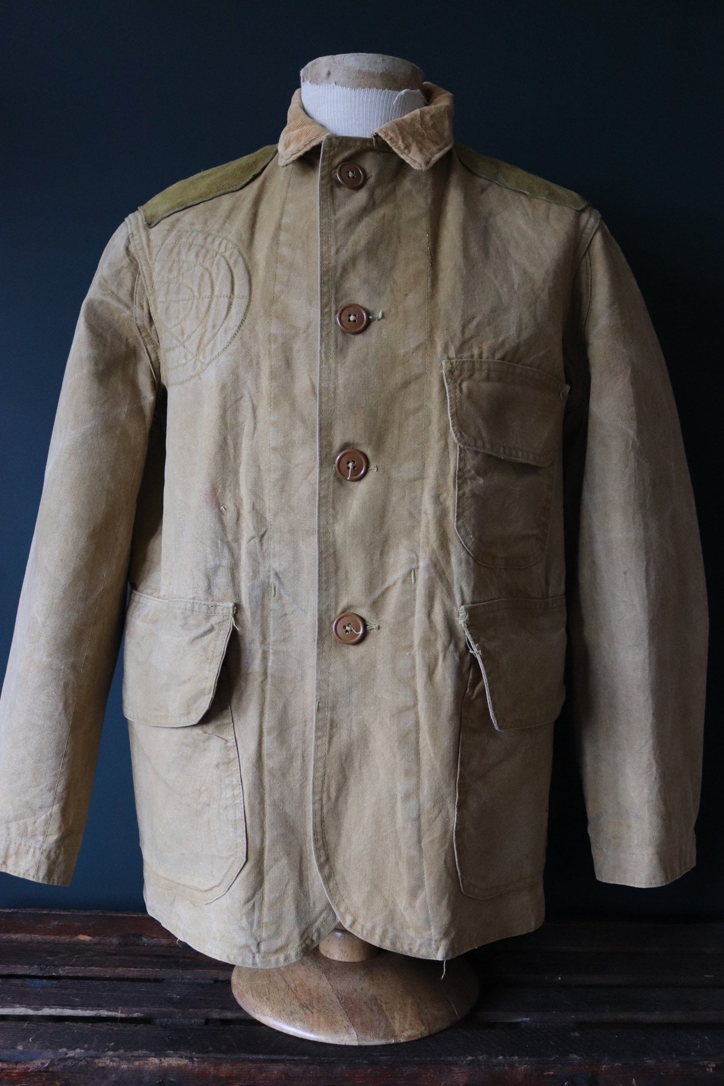 Vintage 1940s 40s tan brown duck cotton canvas jacket hunting shooting American Talon zipper 48” chest workwear chore work