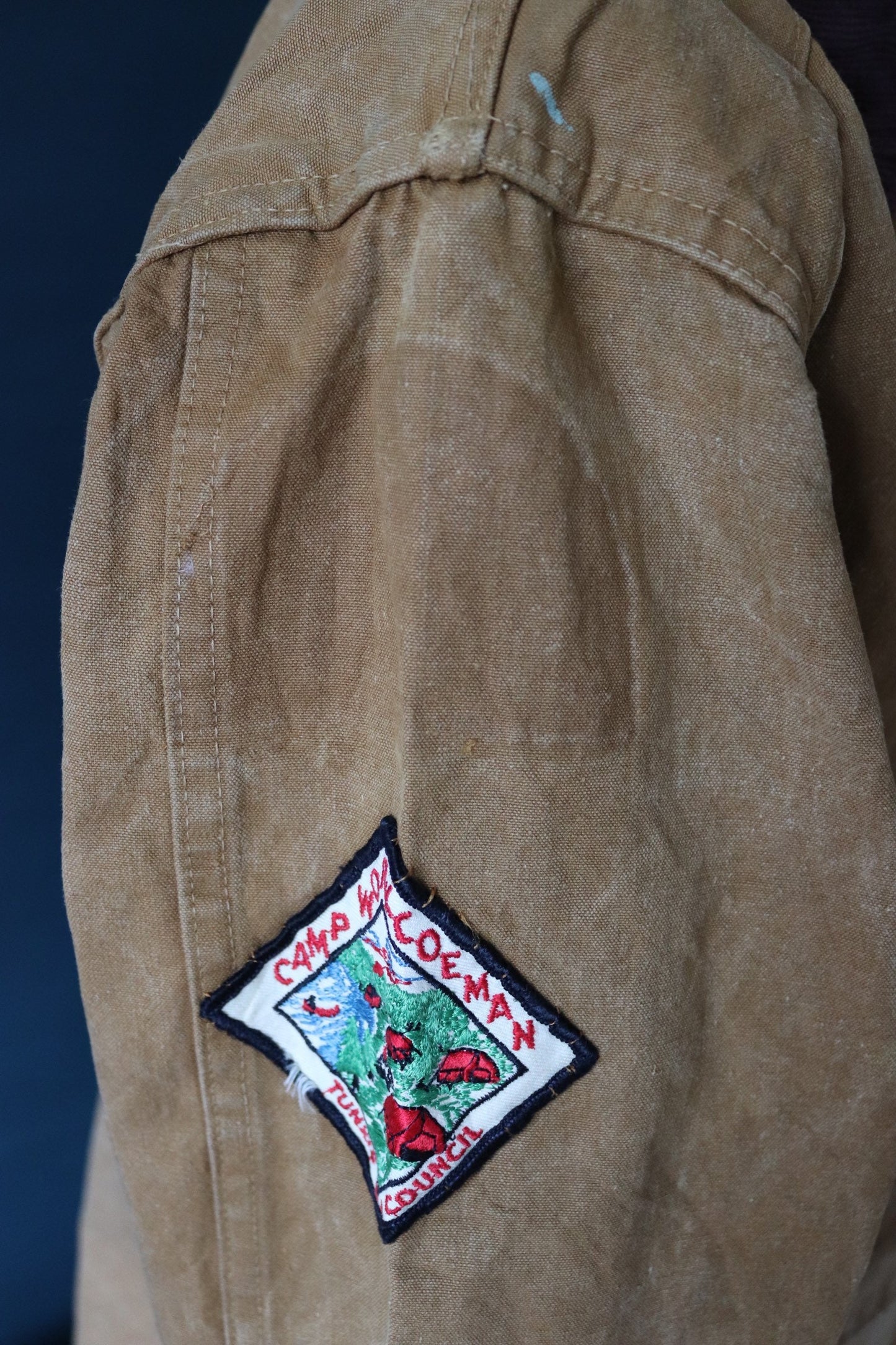 Vintage 1950s 50s Bullseye Bill tan brown duck cotton canvas jacket hunting shooting American Talon zipper 49” chest workwear chore work