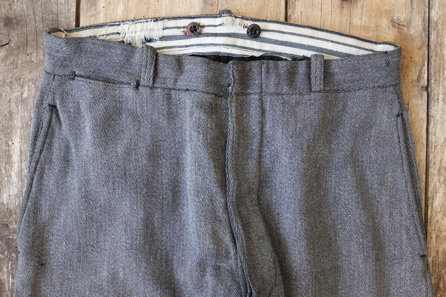 Vintage French riding jodhpurs hunting 1930s 1940s grey cotton whipcord breeches britches 33” x 24”