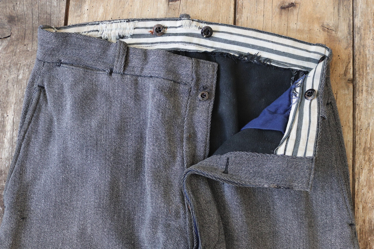 Vintage French riding jodhpurs hunting 1930s 1940s grey cotton whipcord breeches britches 33” x 24”
