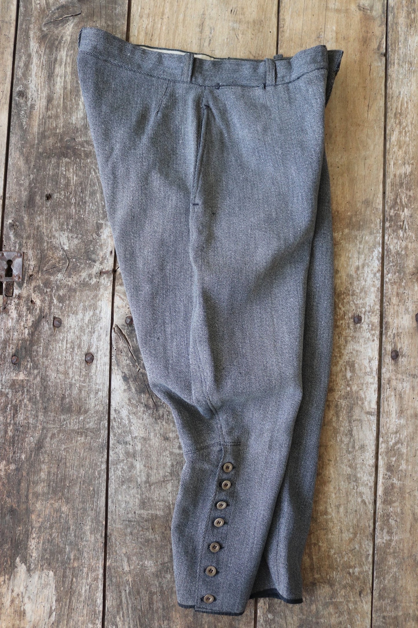 Vintage French riding jodhpurs hunting 1930s 1940s grey cotton whipcord breeches britches 33” x 24”