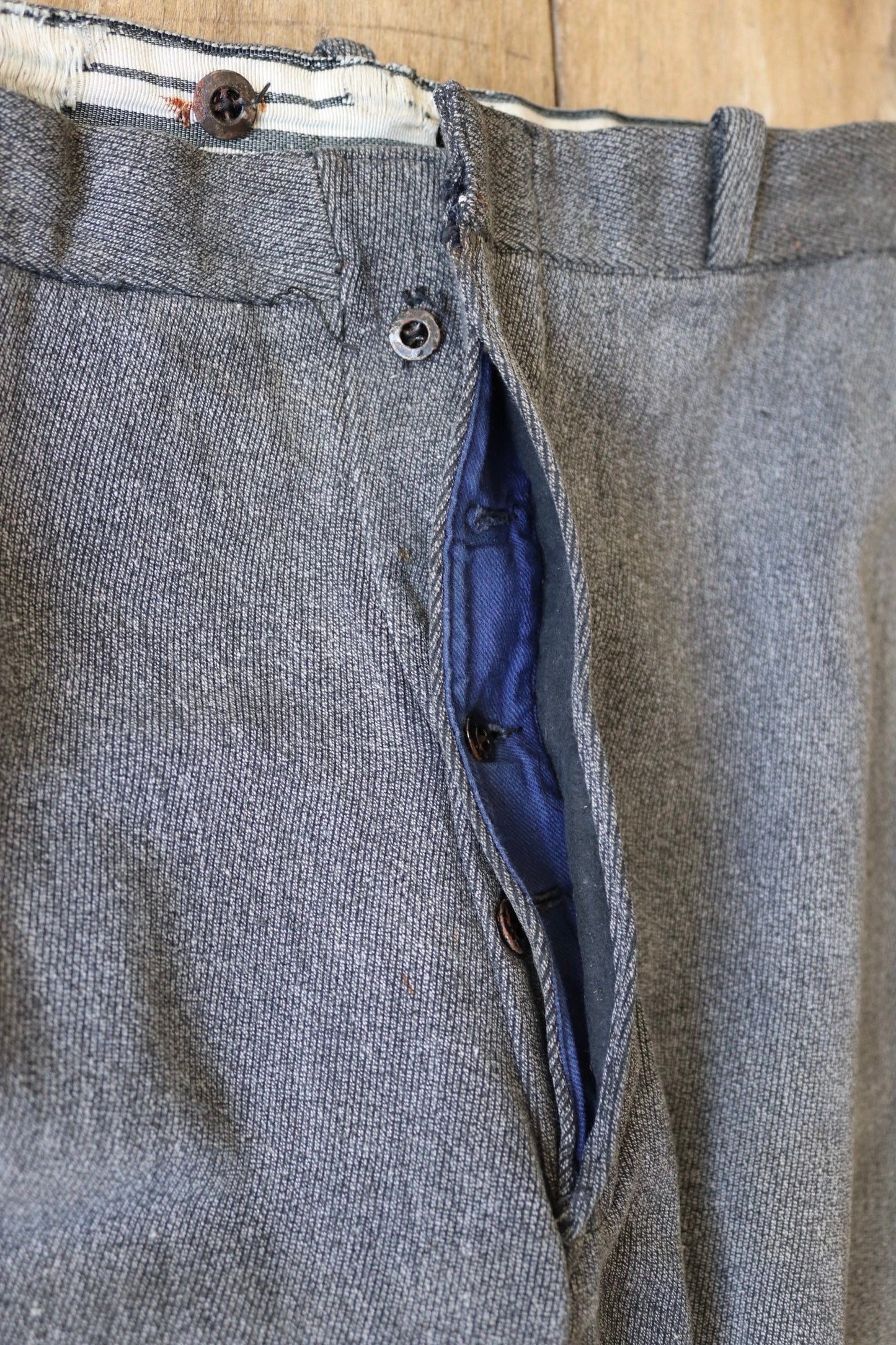 Vintage French riding jodhpurs hunting 1930s 1940s grey cotton whipcord breeches britches 33” x 24”