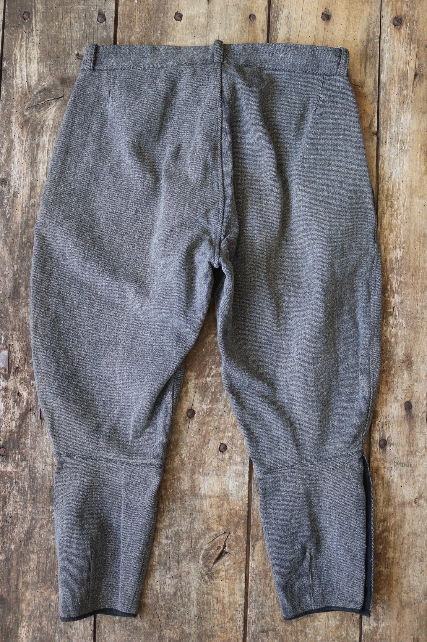 Vintage French riding jodhpurs hunting 1930s 1940s grey cotton whipcord breeches britches 33” x 24”