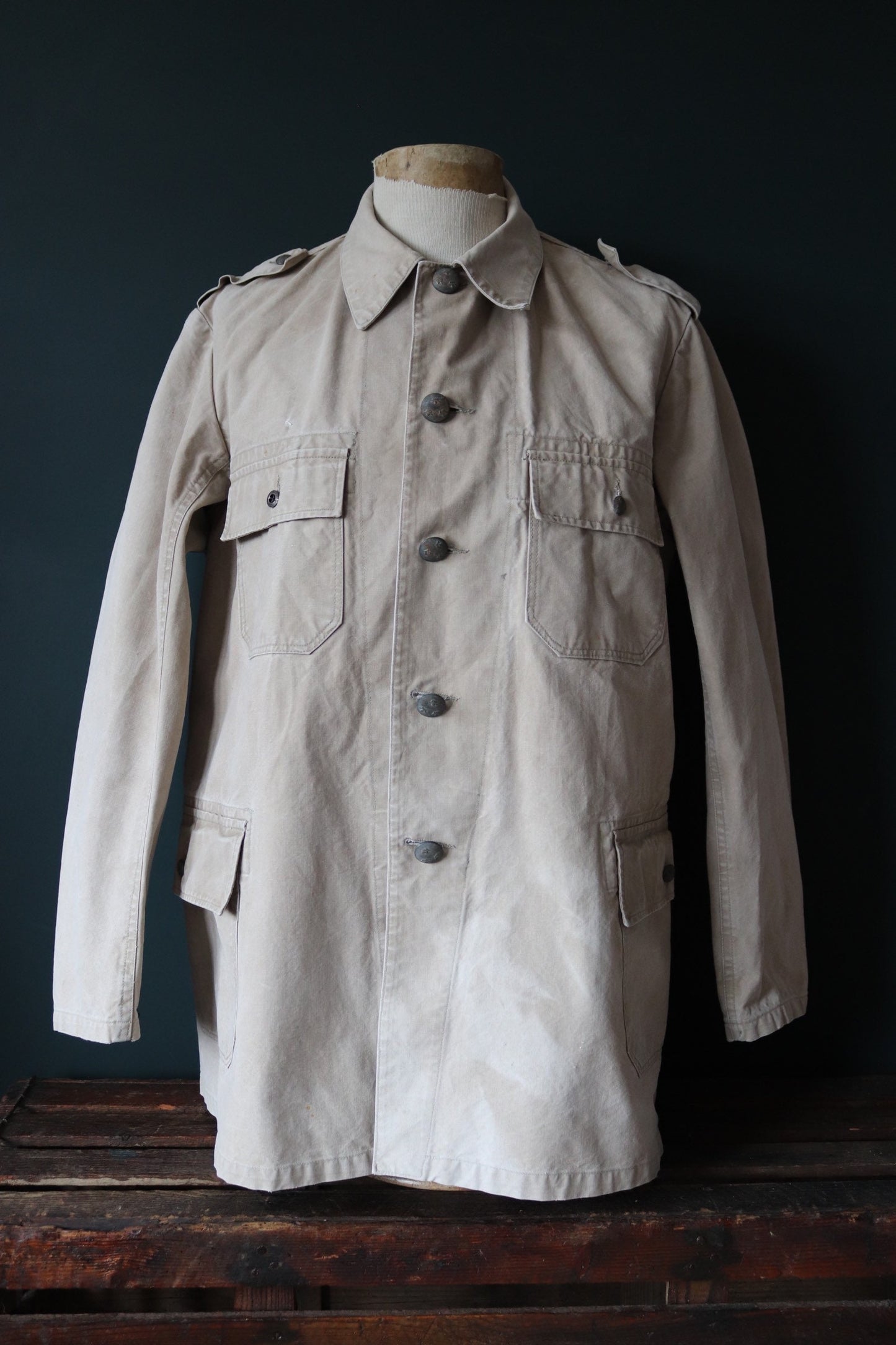 Vintage 1930s 30s 1940s 40s Swedish WW2 military civil defence army field cotton jacket tunic 46” chest work workwear chore