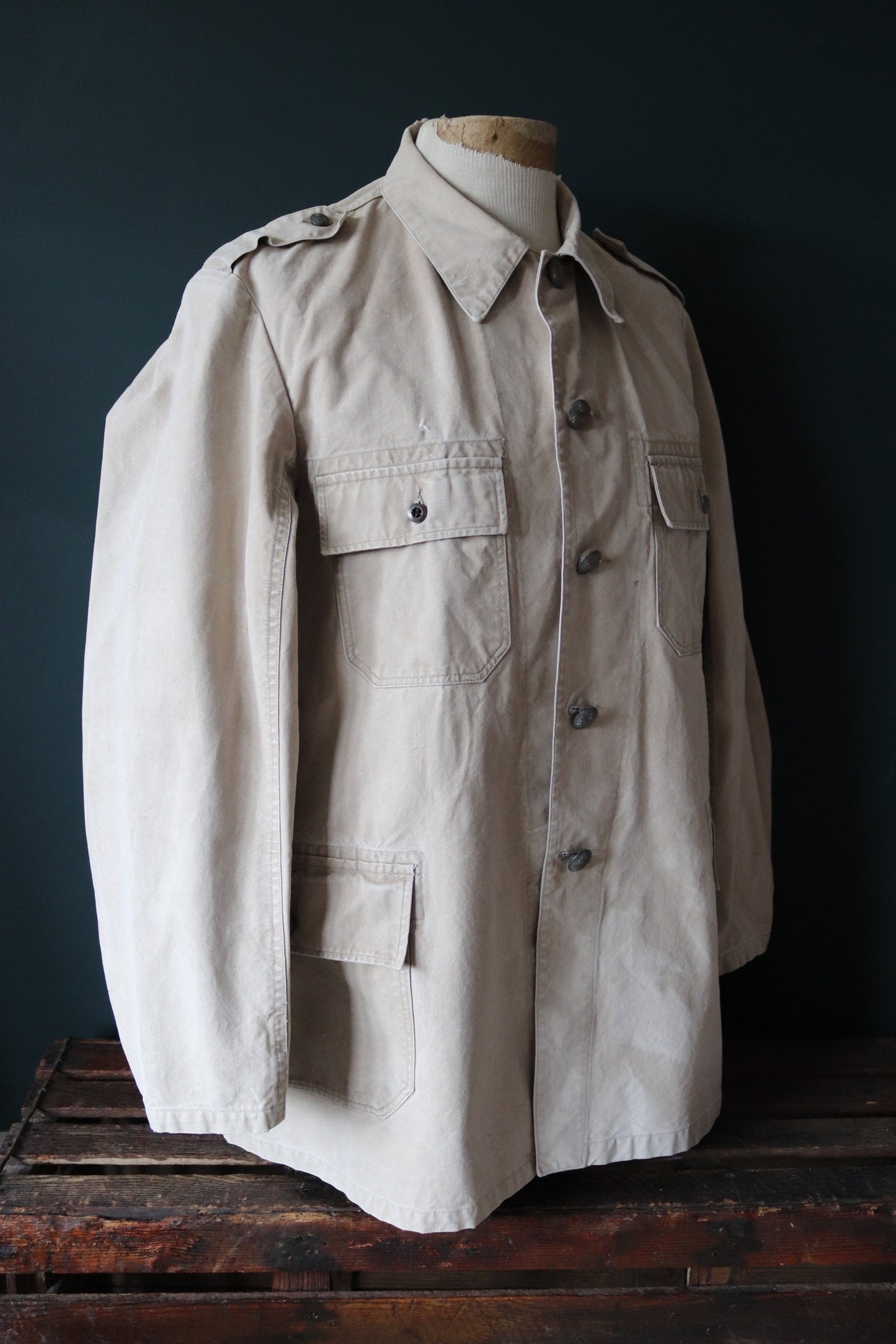 Vintage 1930s 30s 1940s 40s Swedish WW2 military civil defence army field cotton jacket tunic 46” chest work workwear chore