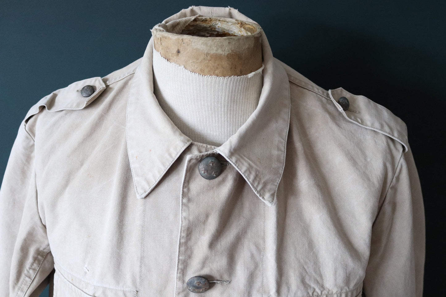 Vintage 1930s 30s 1940s 40s Swedish WW2 military civil defence army field cotton jacket tunic 46” chest work workwear chore