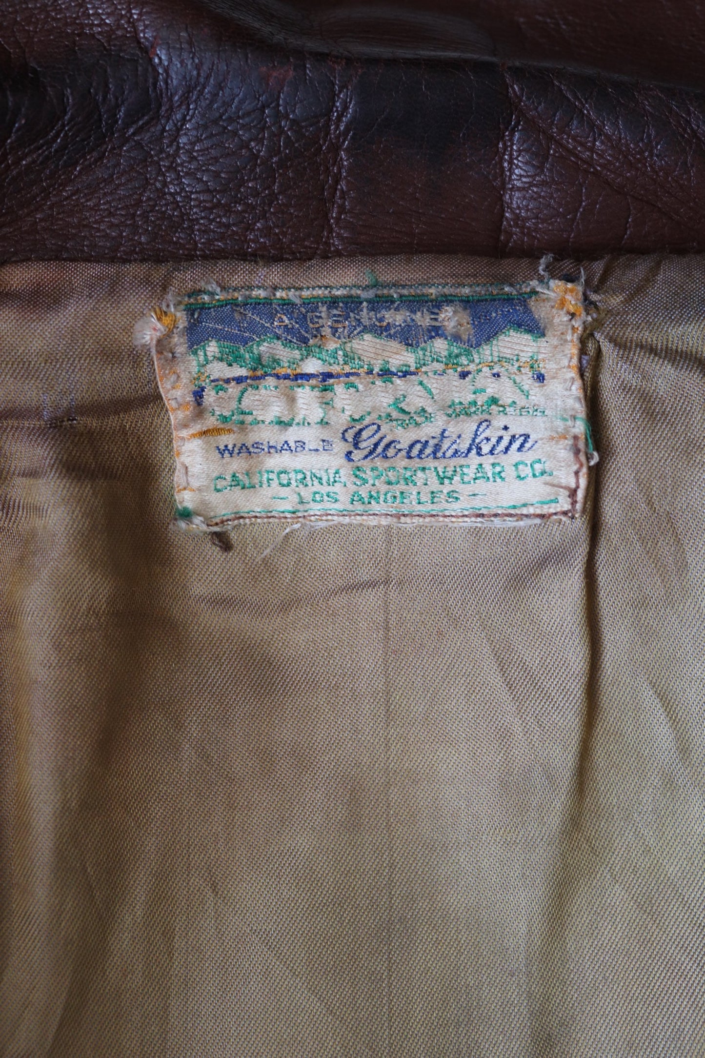 Vintage 1930s 40s goatskin leather jacket - California Sportswear - Talon sunburst zipper - 42” chest - aviator