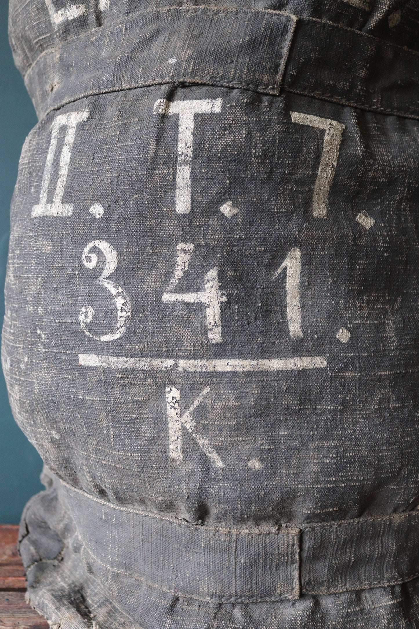 Vintage antique WW1 era 1900s 1910s French Marine Nationale navy naval tarred kit duffle bag Amiral Aube rucksack military sailor