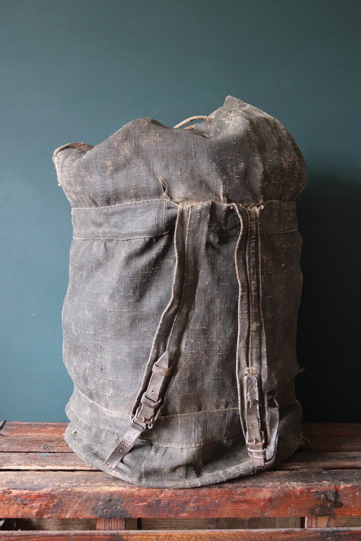 Vintage antique WW1 era 1900s 1910s French Marine Nationale navy naval tarred kit duffle bag Amiral Aube rucksack military sailor