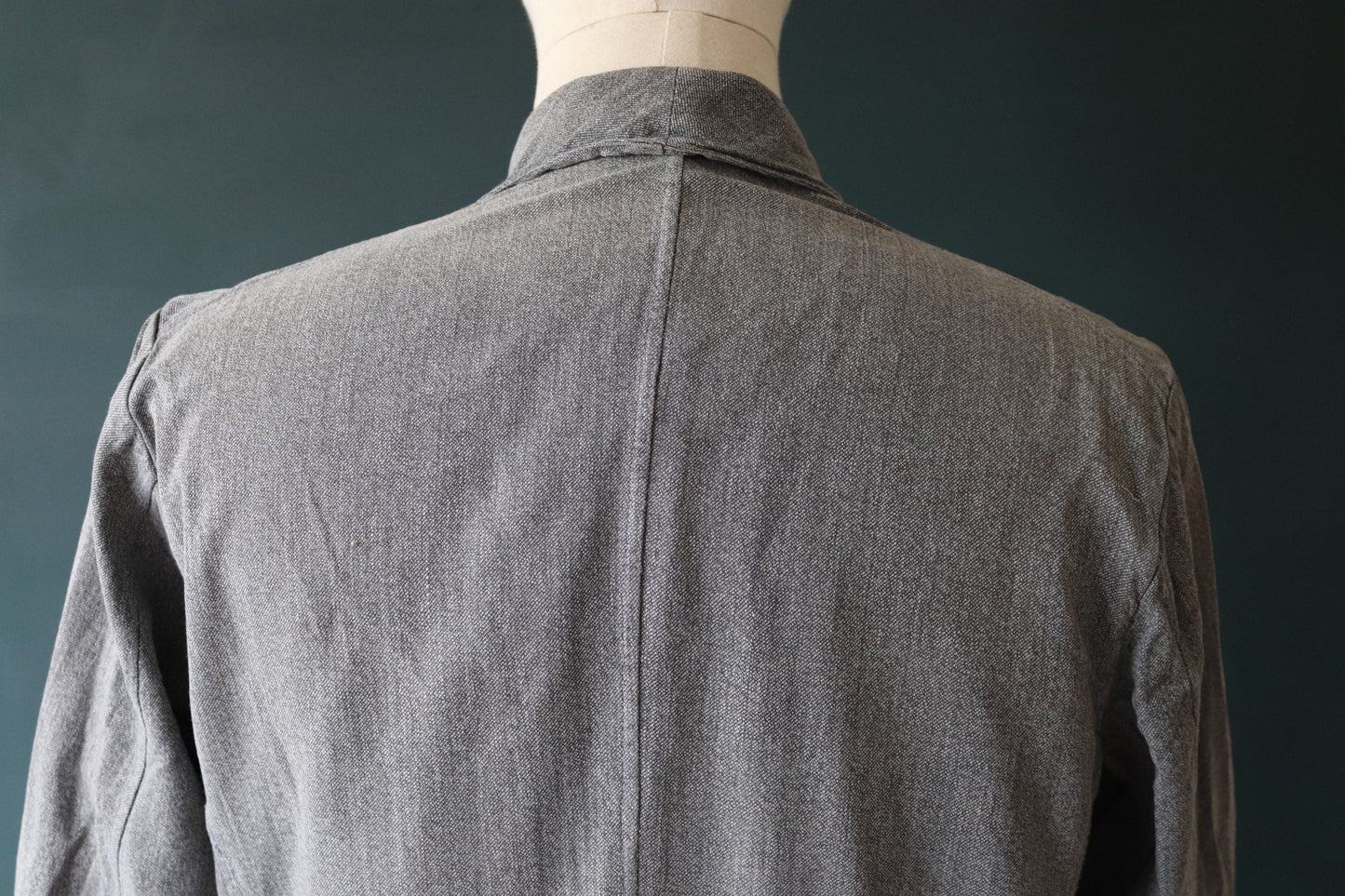 Vintage French workwear jacket 1950s salt pepper grey work coat overall factory machinist shopkeeper 44” chest