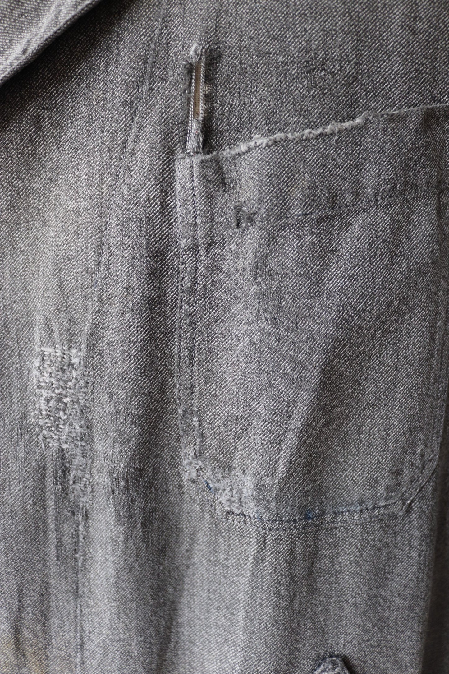 Vintage French workwear jacket 1950s salt pepper grey work coat overall factory machinist shopkeeper 44” chest