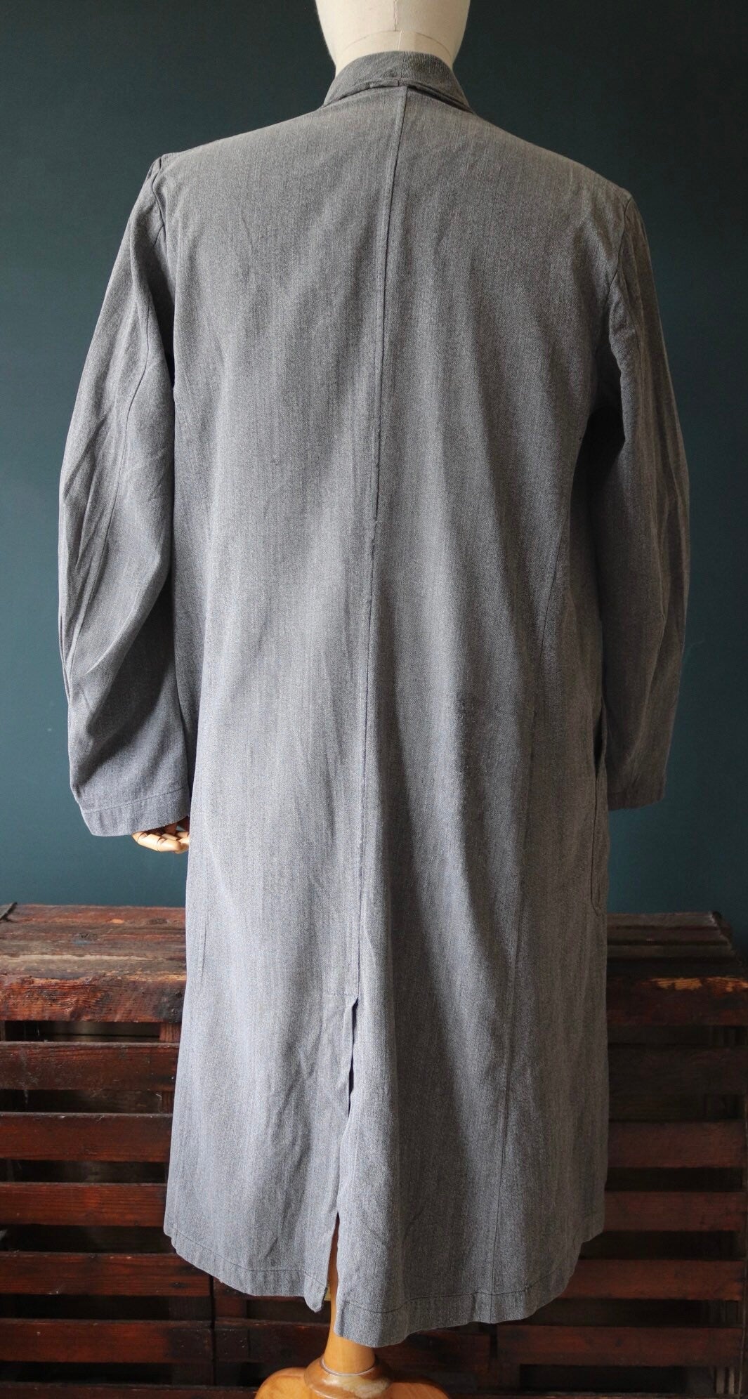 Vintage 1950s French workwear jacket - salt and pepper overalls - shop coat - 44" chest