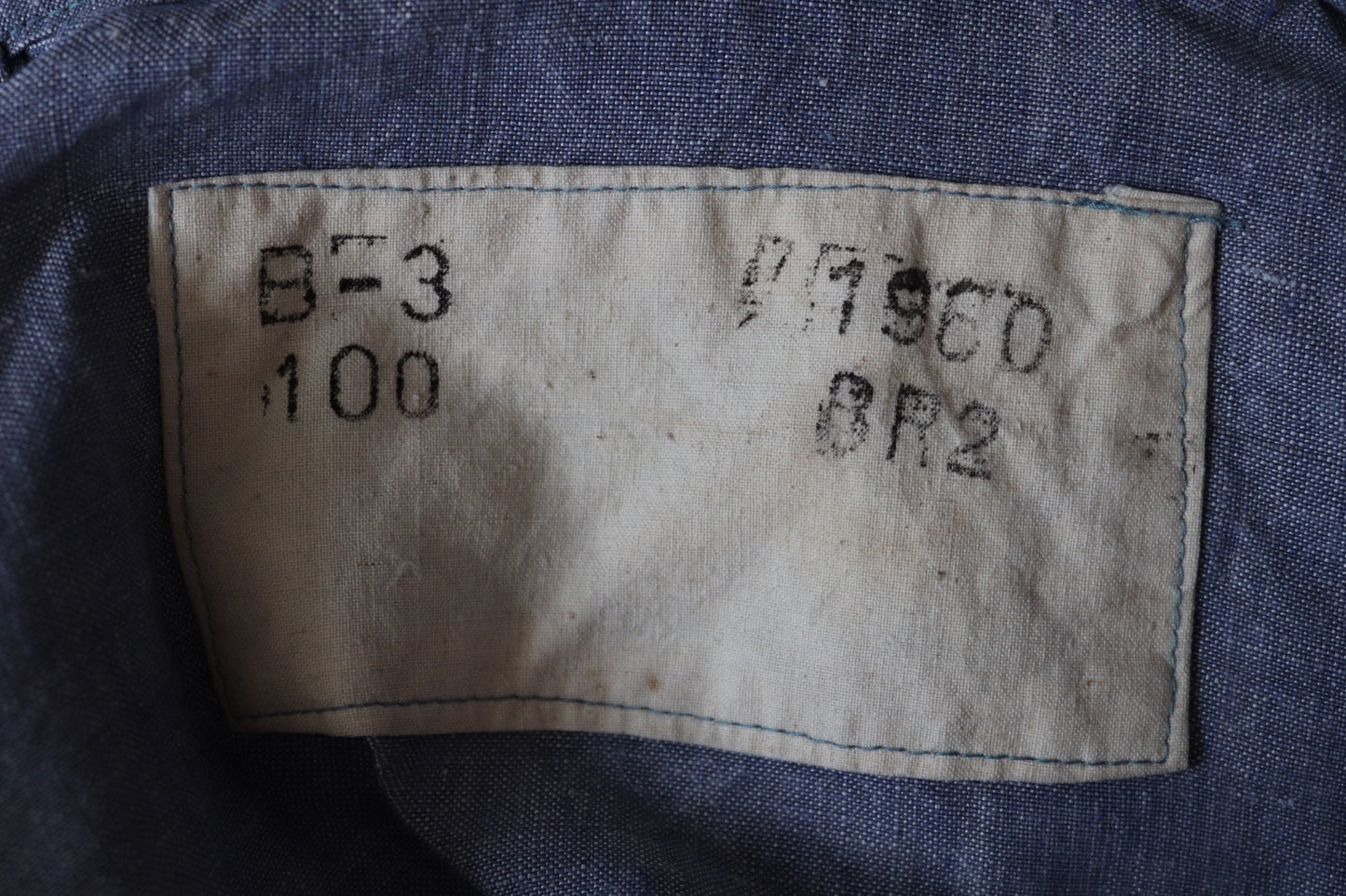Vintage French linen shirt Marine Nationale Navy 1960s naval crackerjack bib top jumper indigo 43” chest military workwear work sailor
