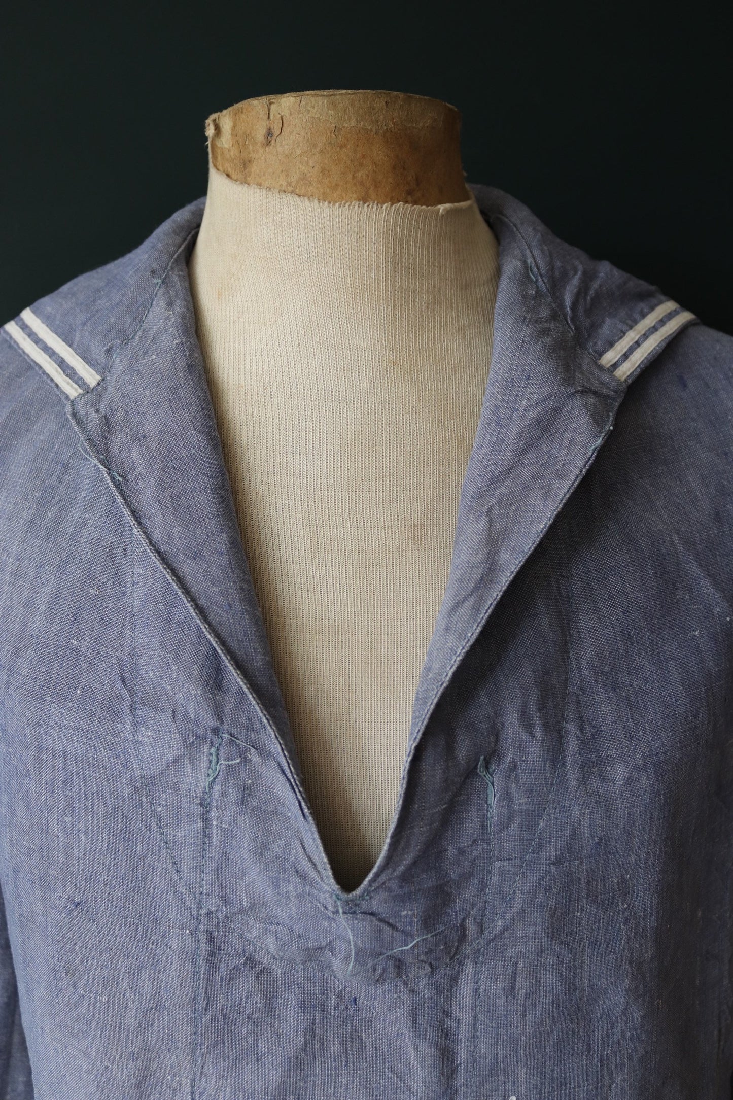 Vintage French linen shirt Marine Nationale Navy 1960s naval crackerjack bib top jumper indigo 43” chest military workwear work sailor