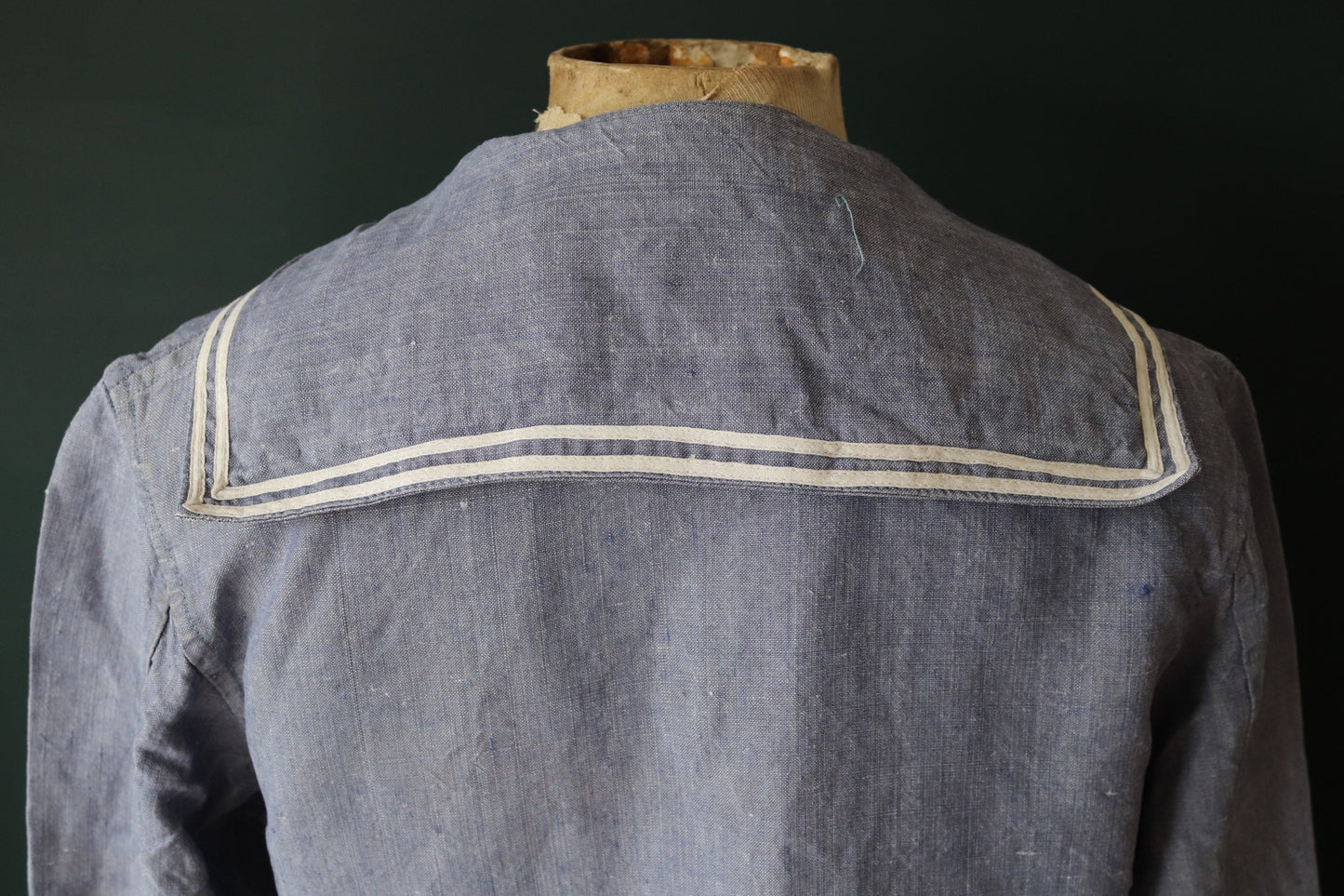 Vintage French linen shirt Marine Nationale Navy 1960s naval crackerjack bib top jumper indigo 43” chest military workwear work sailor
