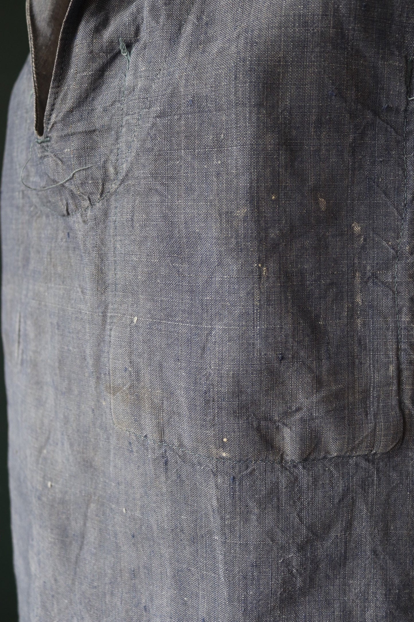 Vintage French linen shirt Marine Nationale Navy 1960s naval crackerjack bib top jumper indigo 43” chest military workwear work sailor