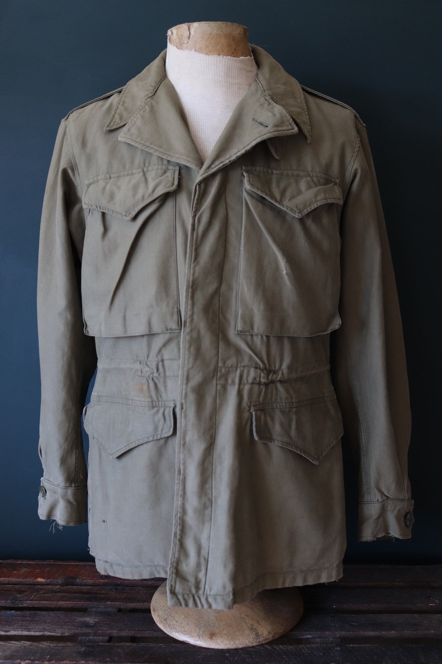 Vintage 1940s 40s US army military M-43 M43 M 43 field utility jacket olive green WW2 41” chest