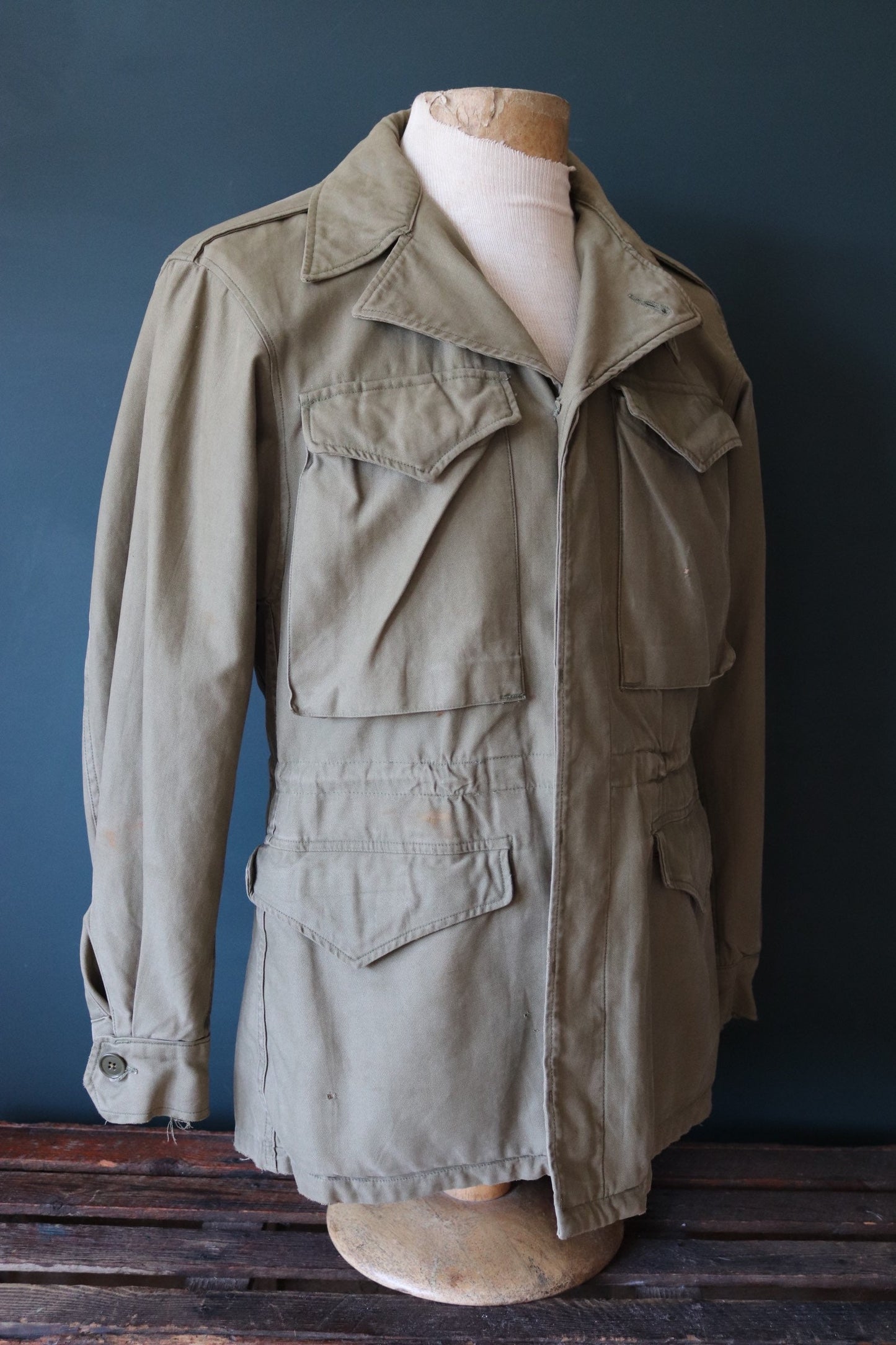 Vintage 1940s 40s US army military M-43 M43 M 43 field utility jacket olive green WW2 41” chest