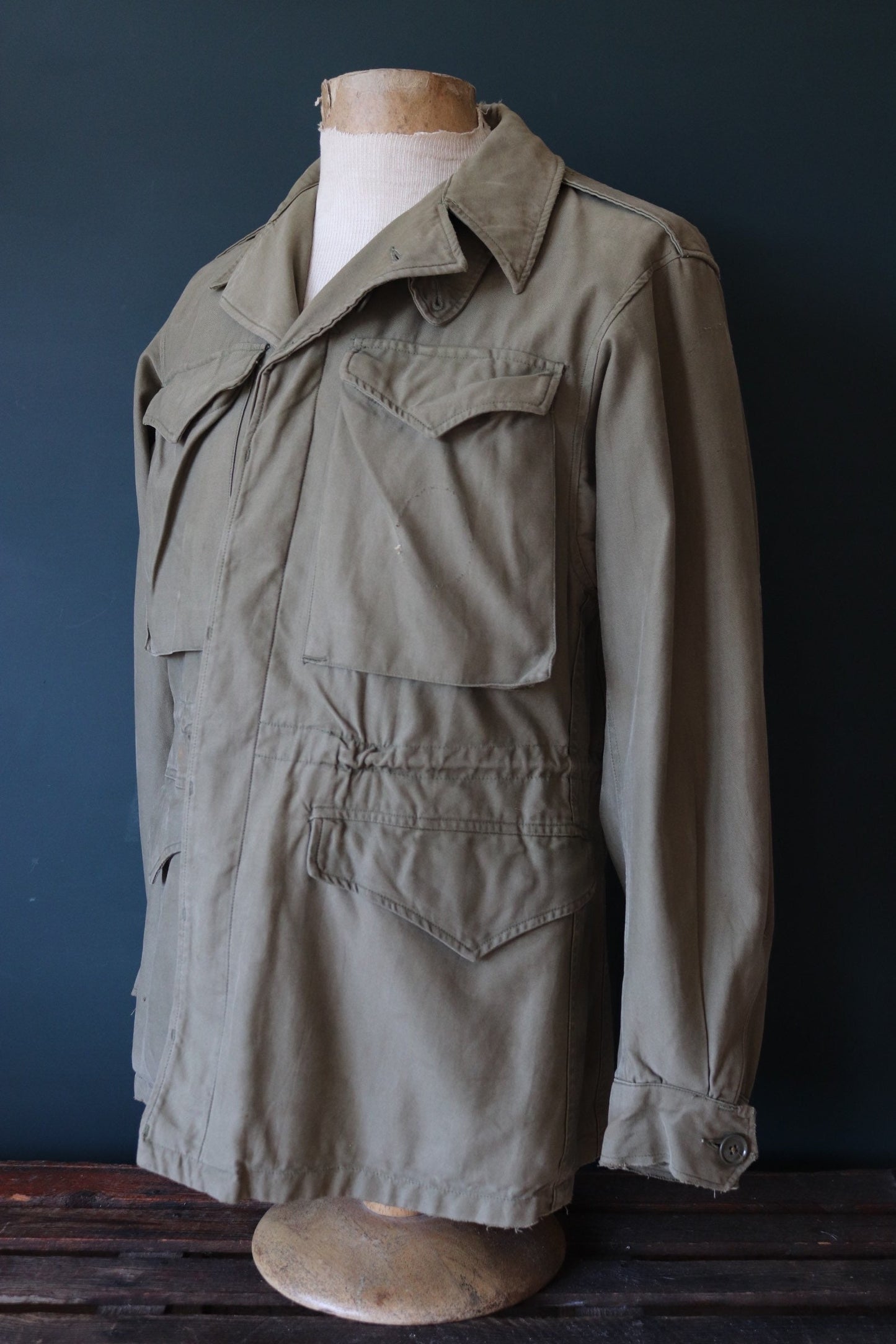 Vintage 1940s 40s US army military M-43 M43 M 43 field utility jacket olive green WW2 41” chest