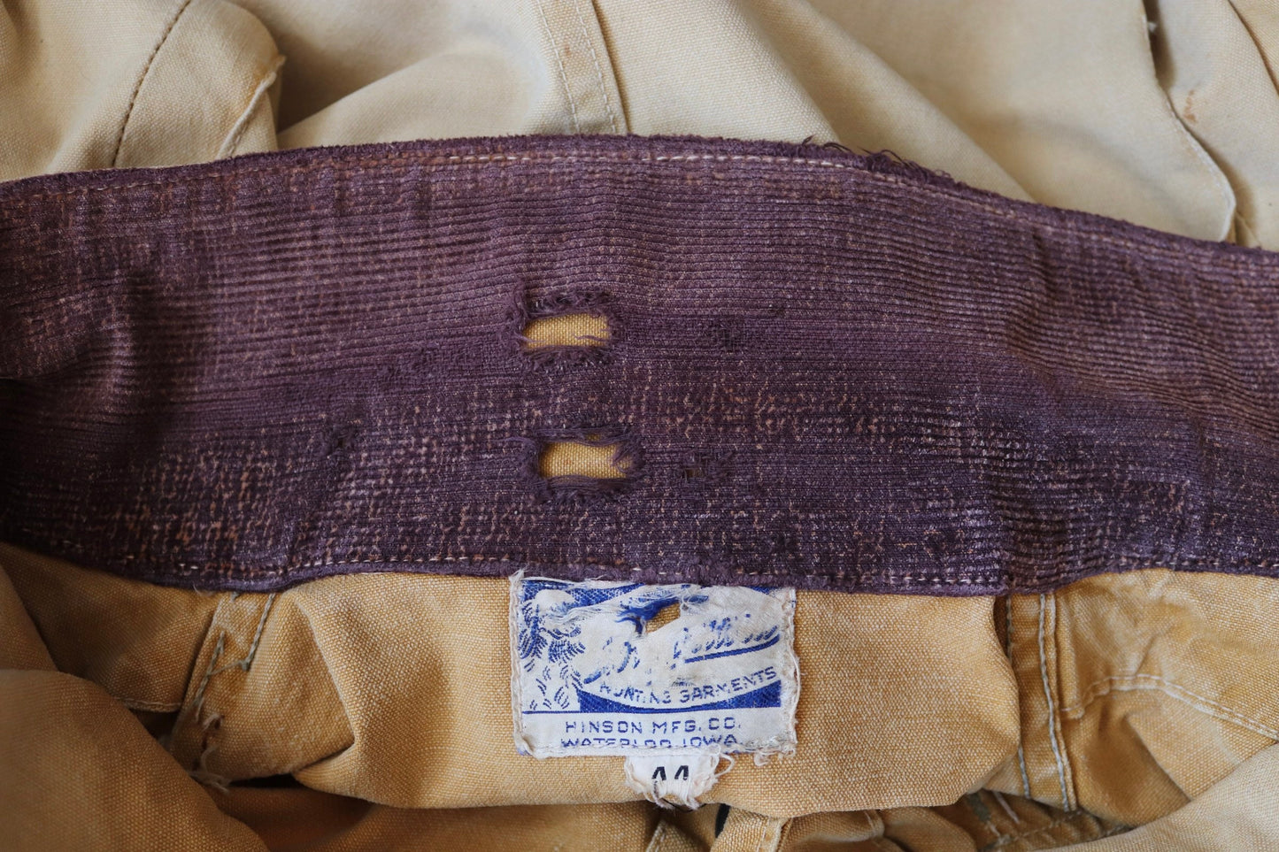 Vintage 1950s 50s Hinson Bodyguard tan brown tin cloth cotton canvas hunting jacket 47" chest work workwear chore shooting waterproof