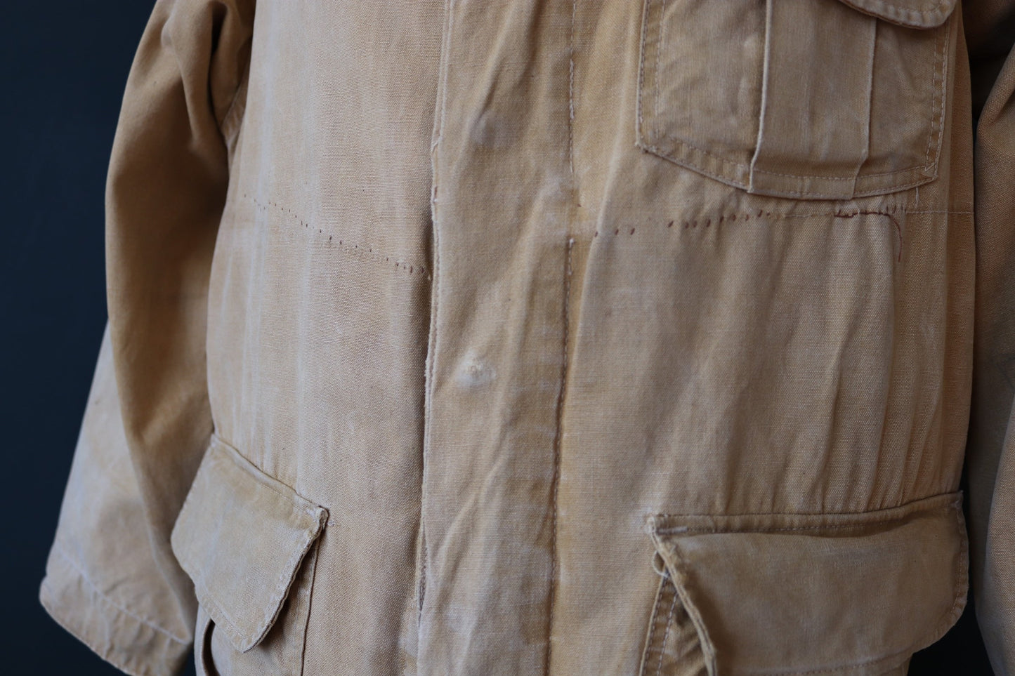 Vintage 1950s 50s Hinson Bodyguard tan brown tin cloth cotton canvas hunting jacket 47" chest work workwear chore shooting waterproof