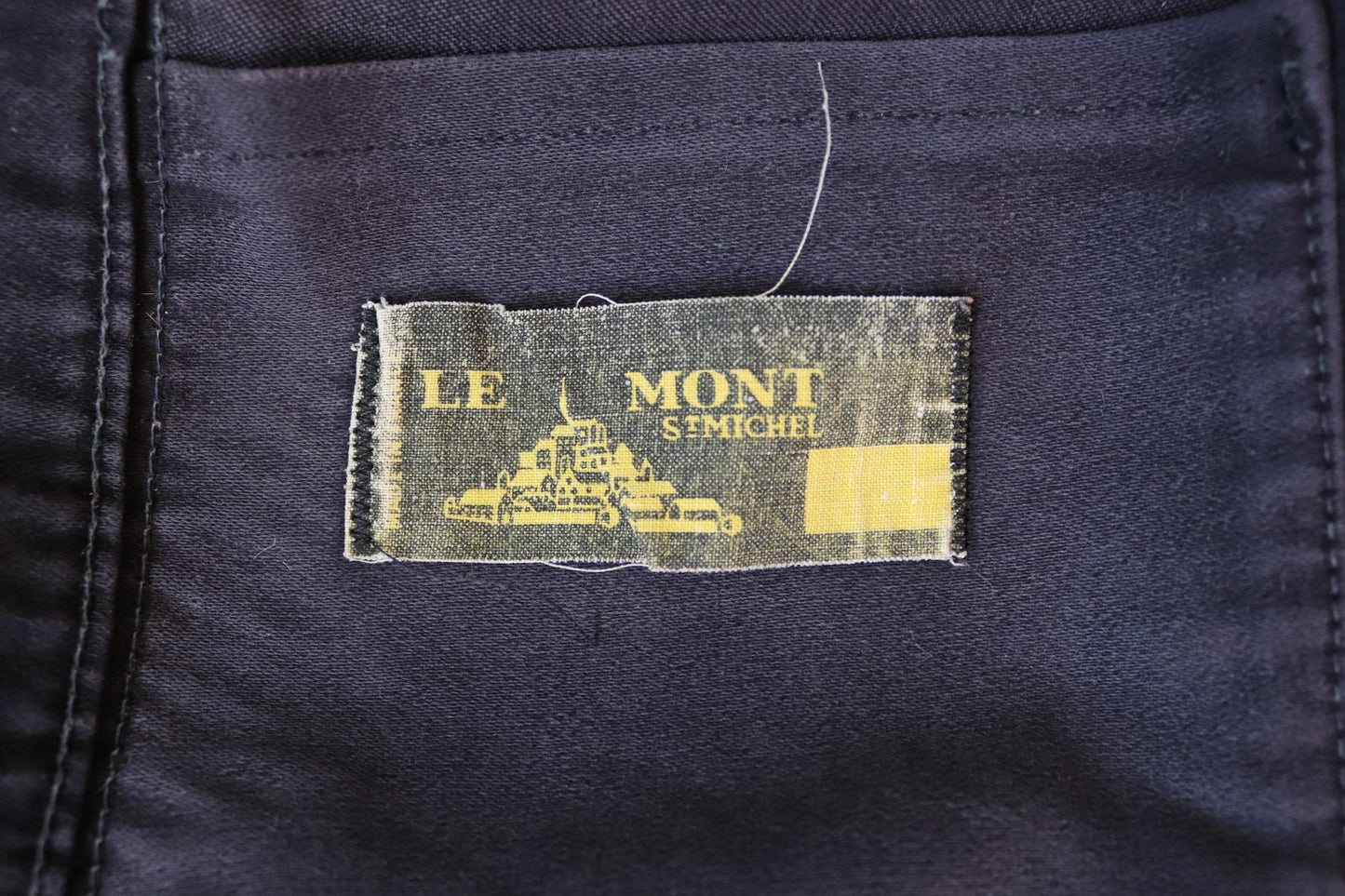 Vintage French chore jacket 1950s workwear Le Mont St Michel black moleskin work faded 39” chest