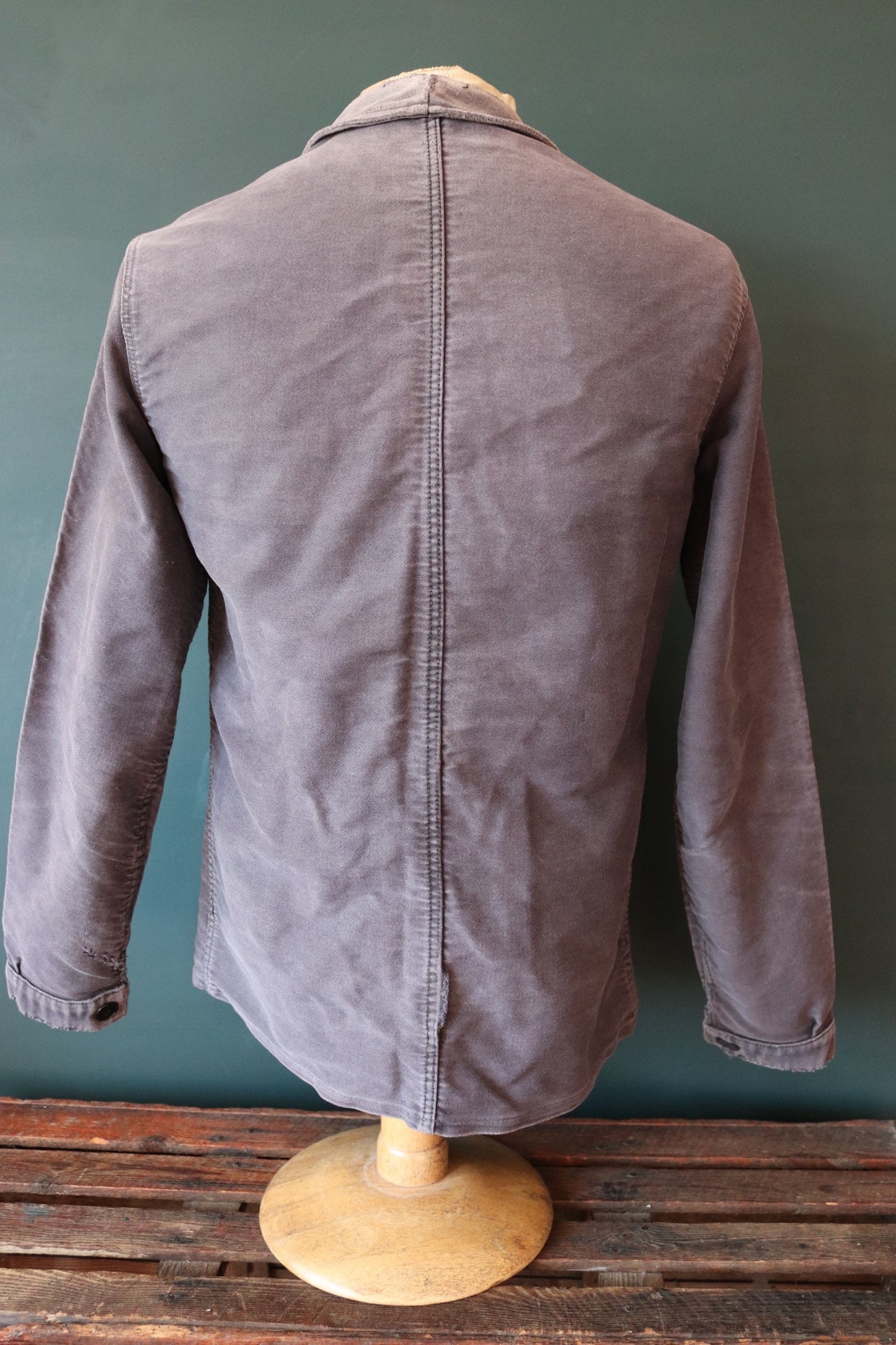 Vintage French chore jacket 1950s workwear Le Mont St Michel black moleskin work faded 39” chest