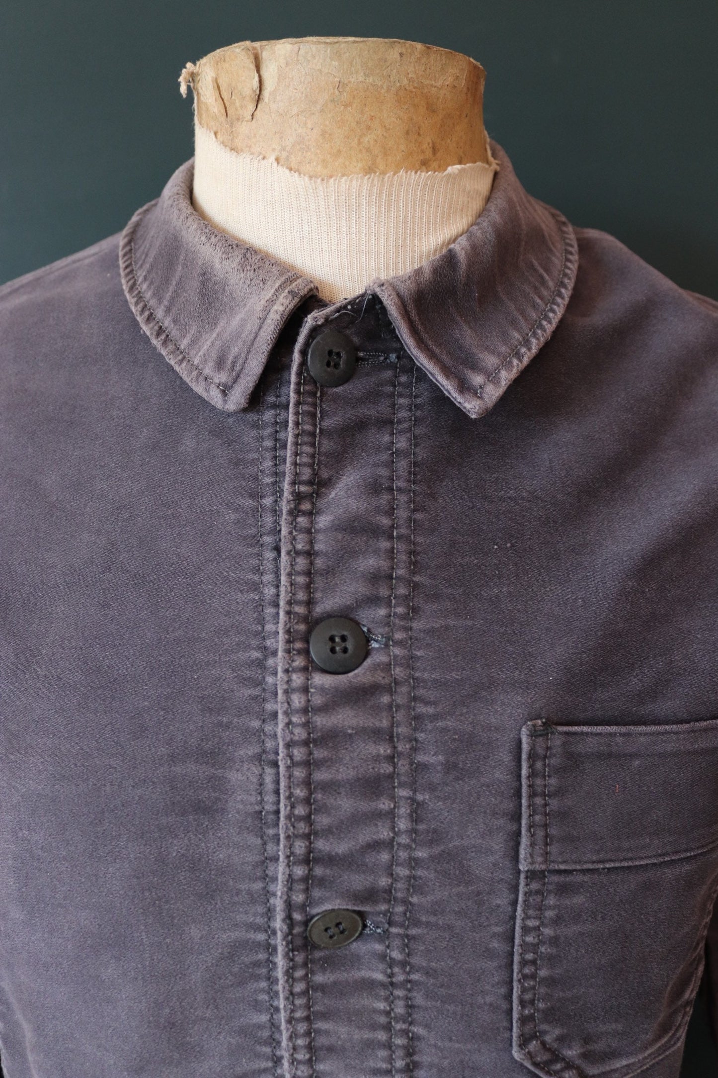 Vintage French chore jacket 1950s workwear Le Mont St Michel black moleskin work faded 39” chest