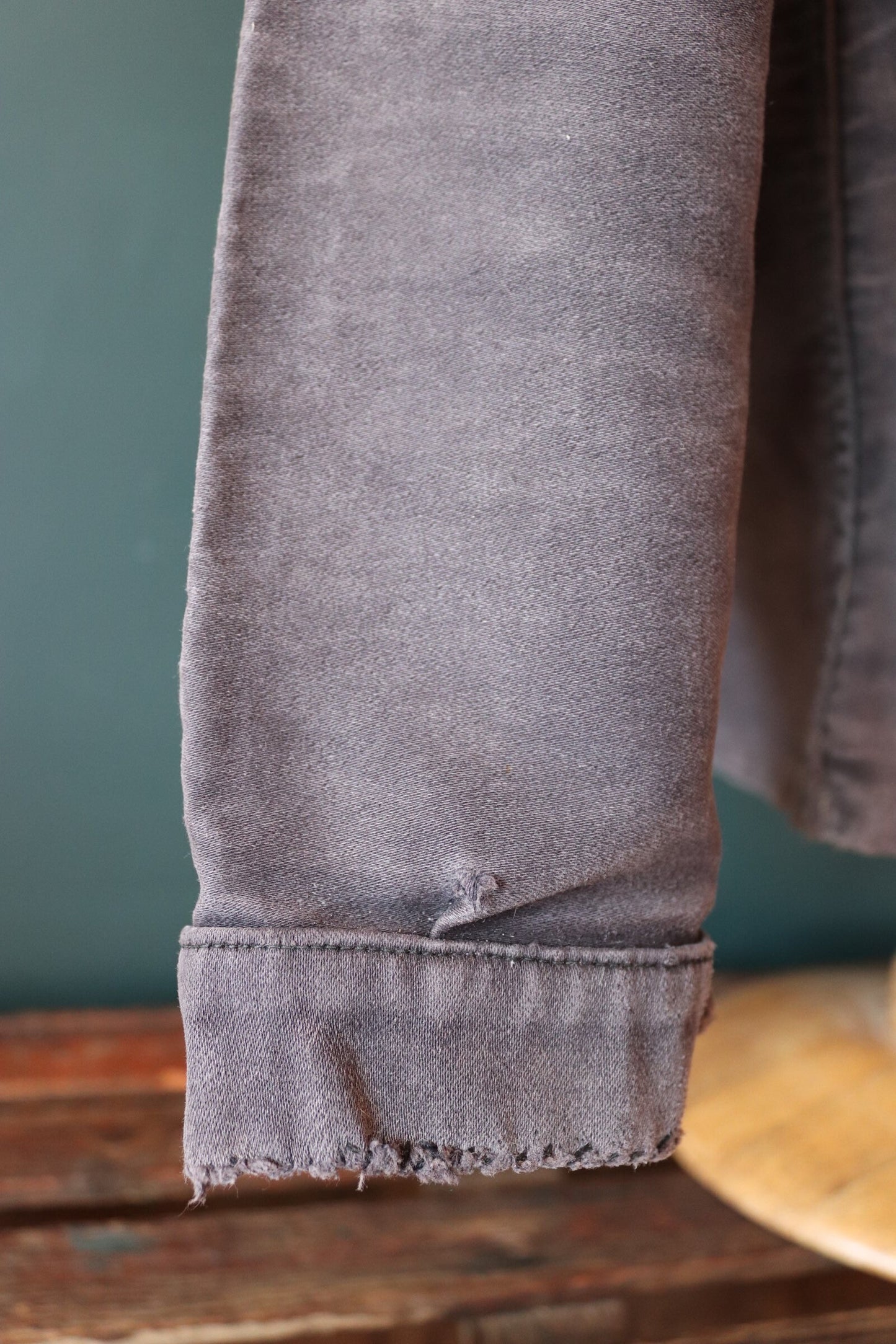Vintage French chore jacket 1950s workwear Le Mont St Michel black moleskin work faded 39” chest