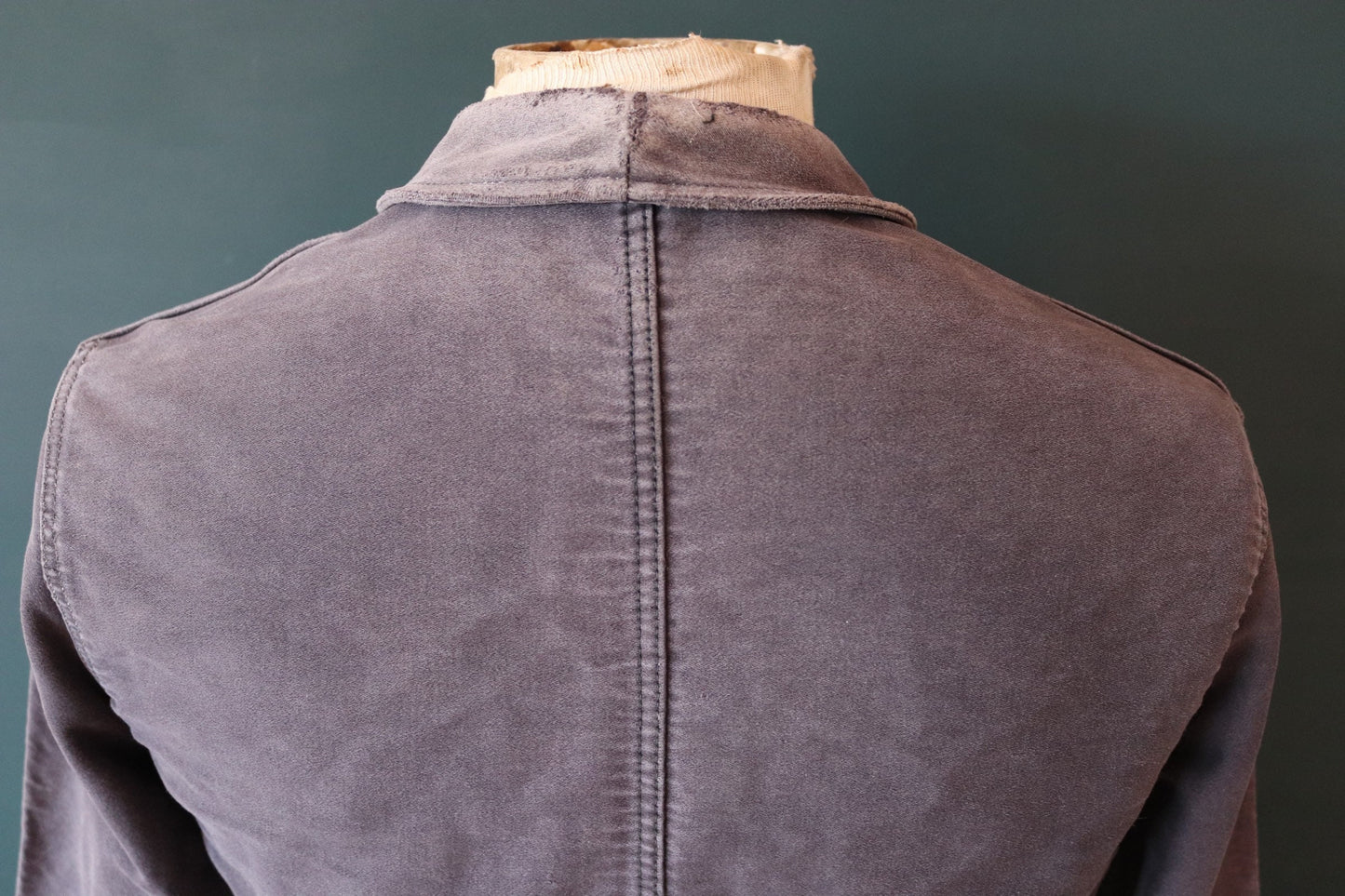 Vintage French chore jacket 1950s workwear Le Mont St Michel black moleskin work faded 39” chest