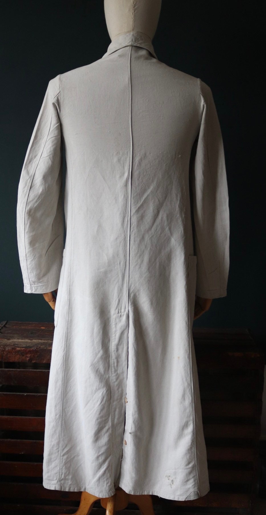 Vintage antique 1920s 1930s French workwear jacket overalls linen duster work chore coat 36” chest xs