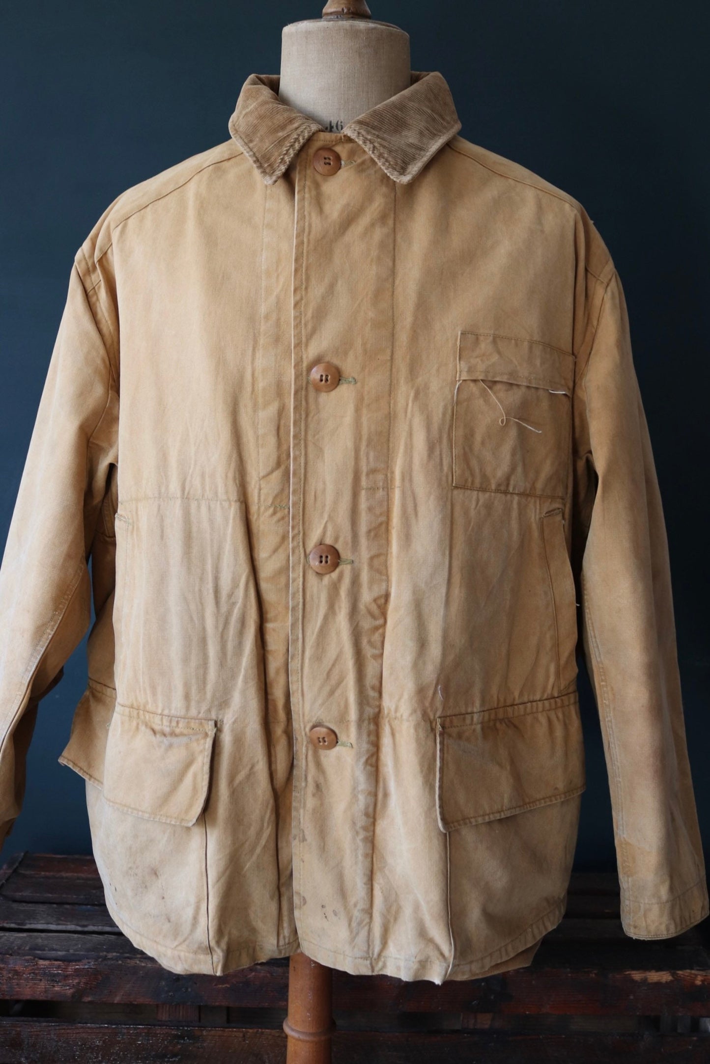 Vintage 1940s 40s 1950s 50s Duxbak duck cotton canvas tin cloth hunting shooting jacket 57” chest workwear work chore