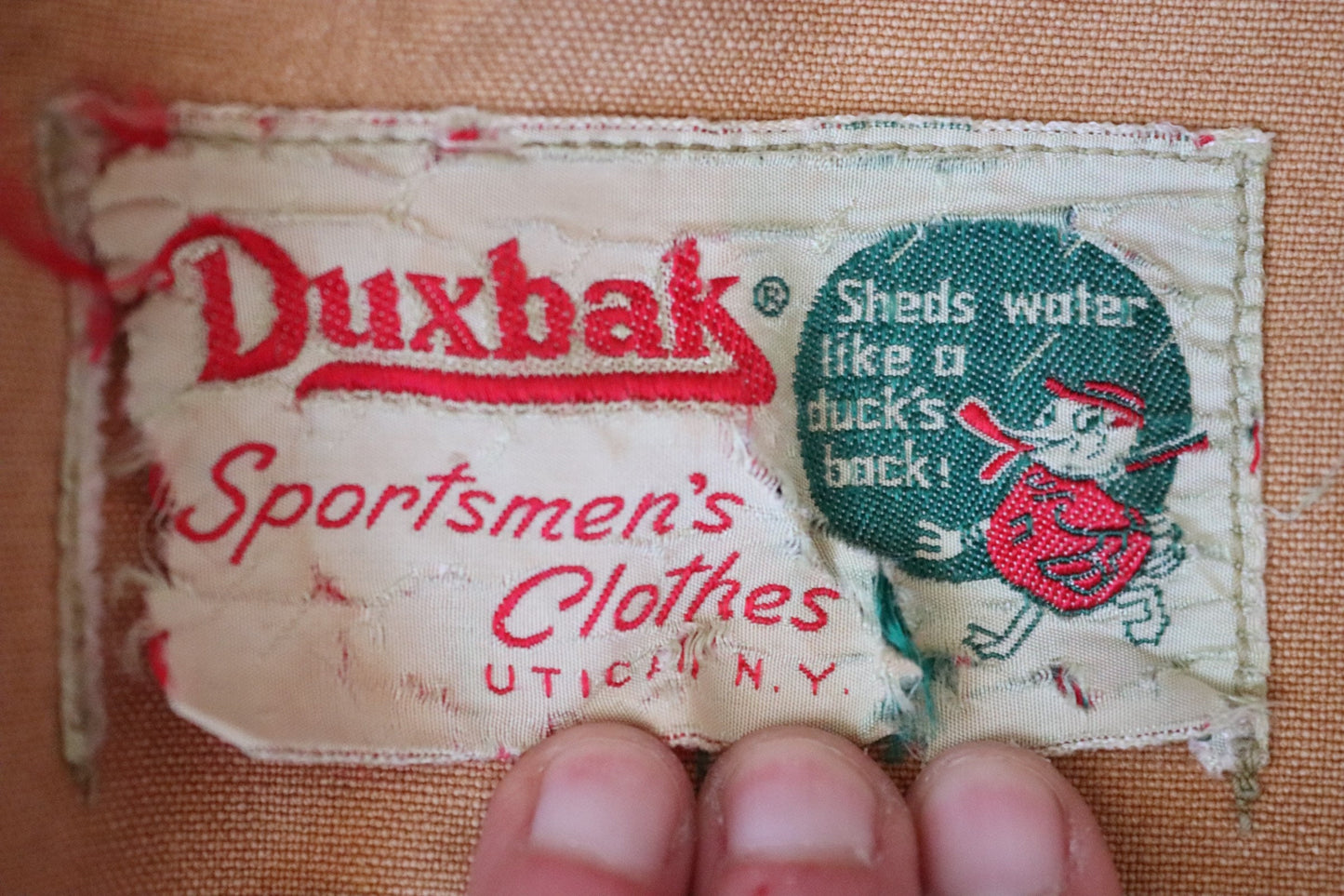 Vintage 1940s 40s 1950s 50s Duxbak duck cotton canvas tin cloth hunting shooting jacket 57” chest workwear work chore