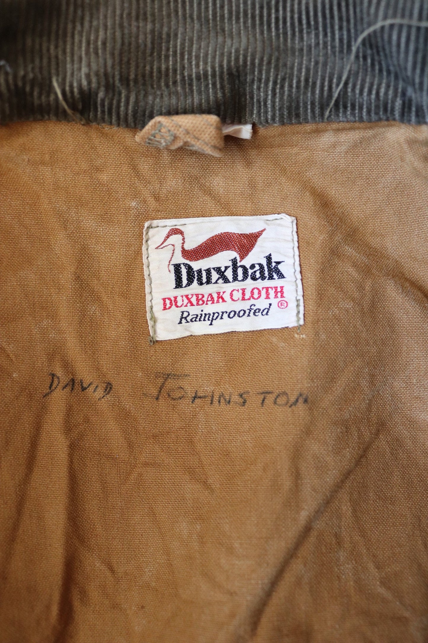 Vintage 1970s 70s 1980s 80s Duxbak duck cotton canvas tin cloth hunting shooting jacket 45” chest workwear work chore